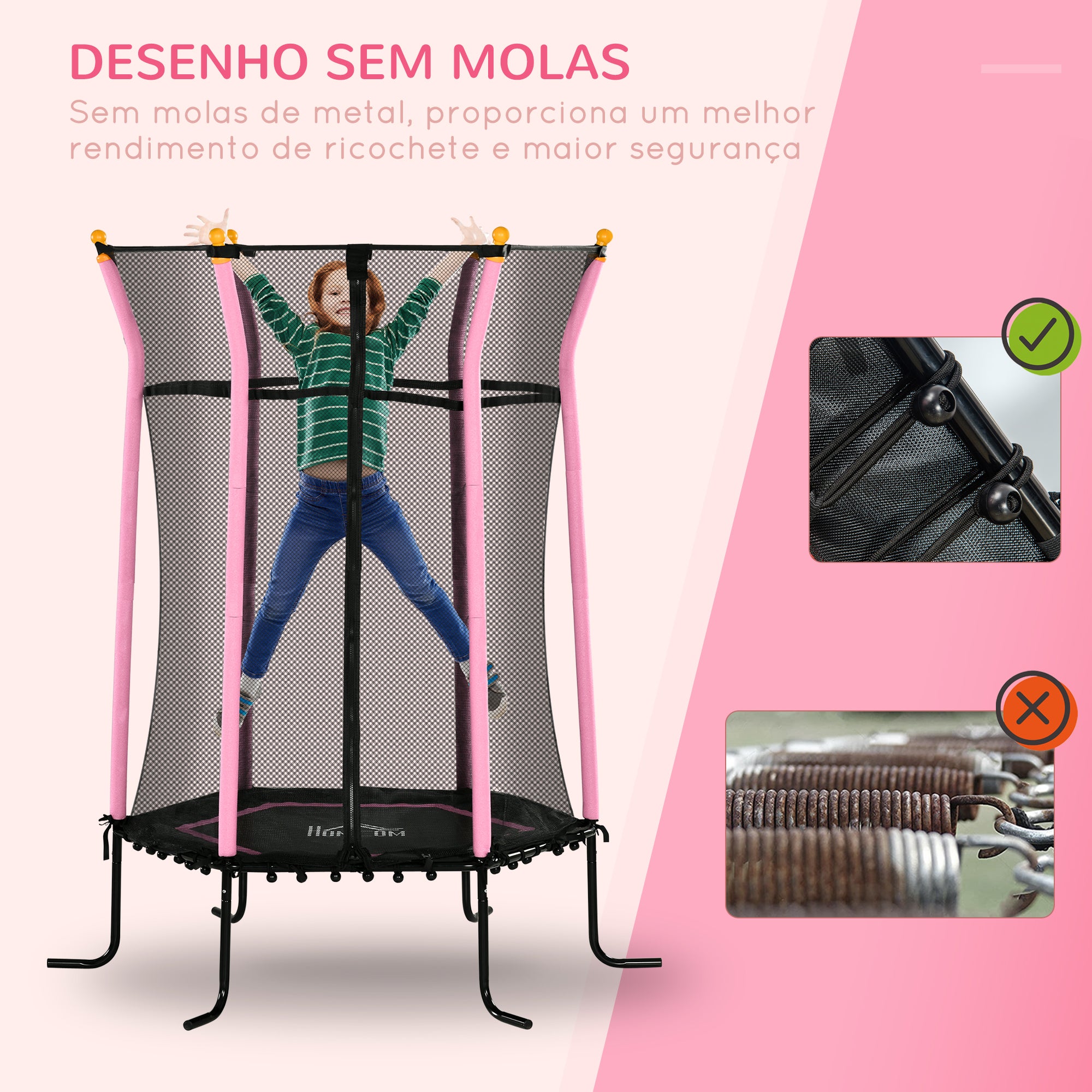 Trampolim Infantil Rosa Ø163,5x190 cm para Crianças acima de 3 Anos