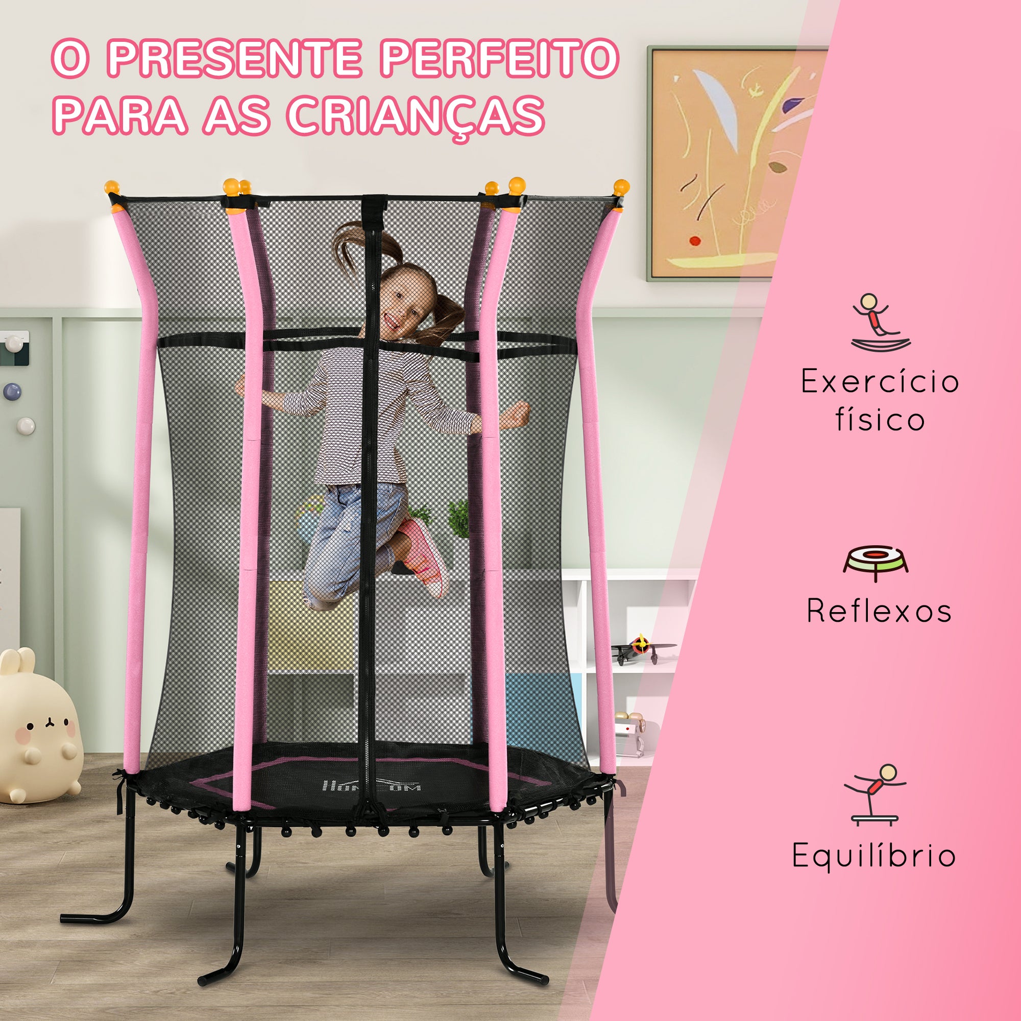 Trampolim Infantil Rosa Ø163,5x190 cm para Crianças acima de 3 Anos