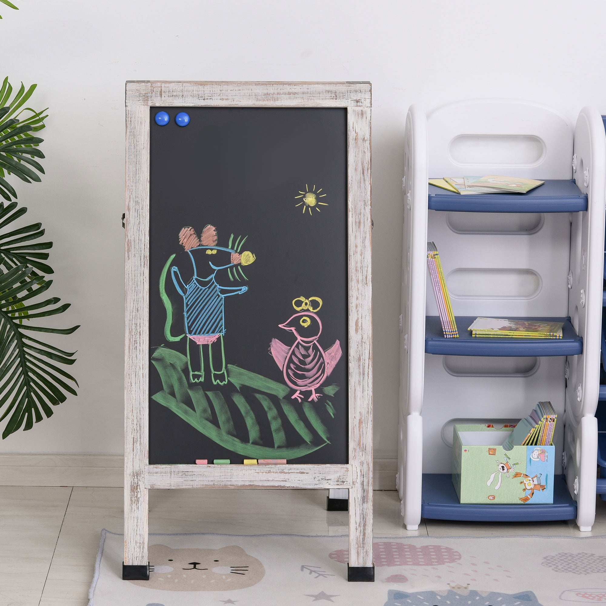 Painel Magnético Dobrável Dupla Face 51x58x98,5cm Preto e Madeira