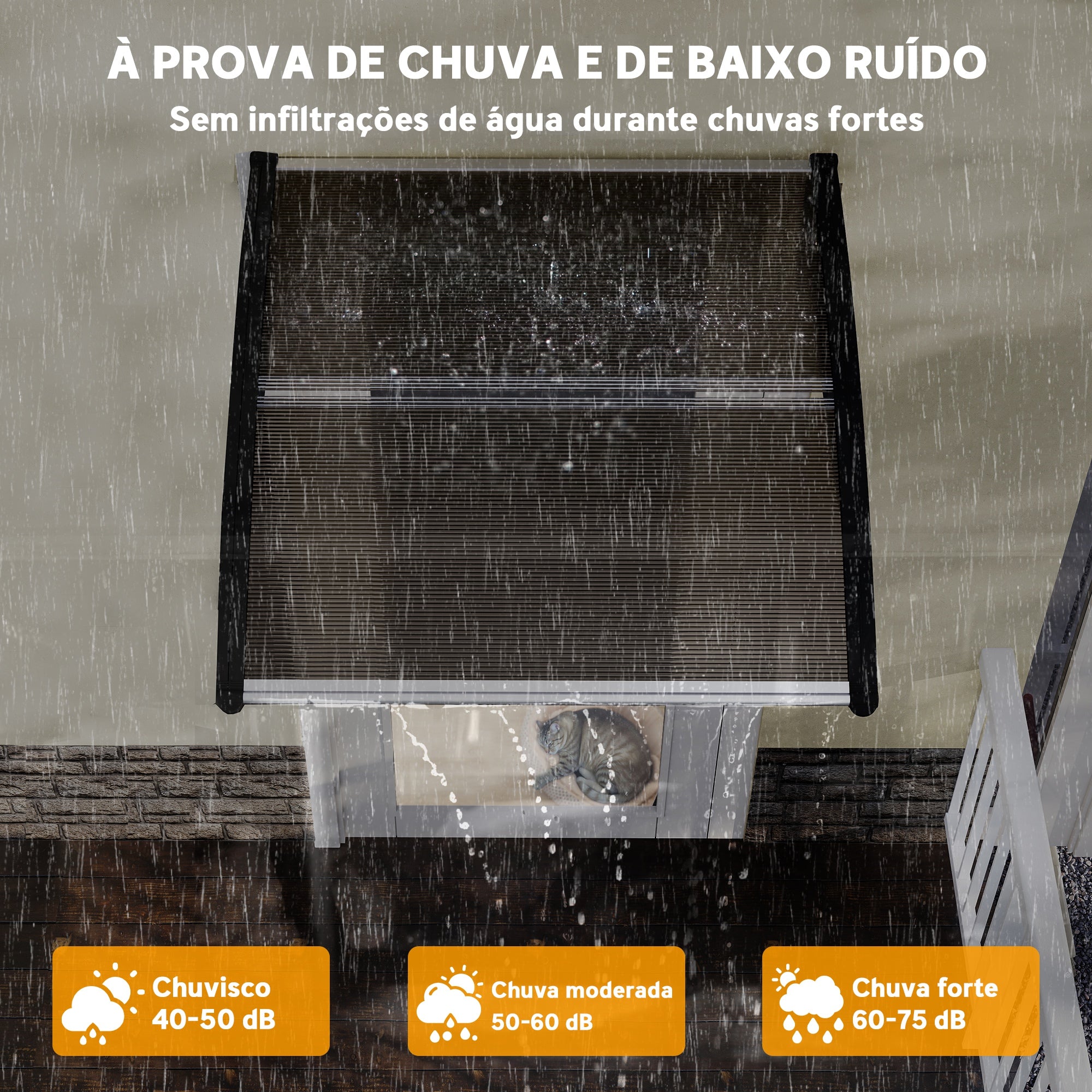 Marquise para Portas e Janelas – 103x96,5x27 cm – Preto e Marrom – Policarbonato e Alumínio