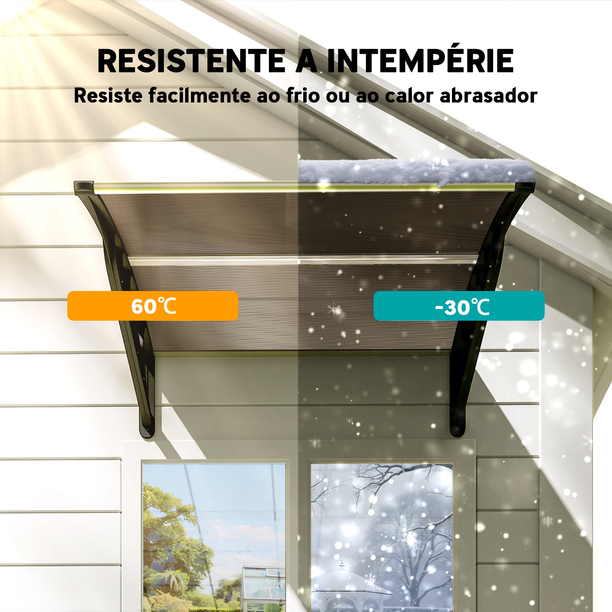 Marquise para Portas e Janelas – 103x96,5x27 cm – Preto e Marrom – Policarbonato e Alumínio