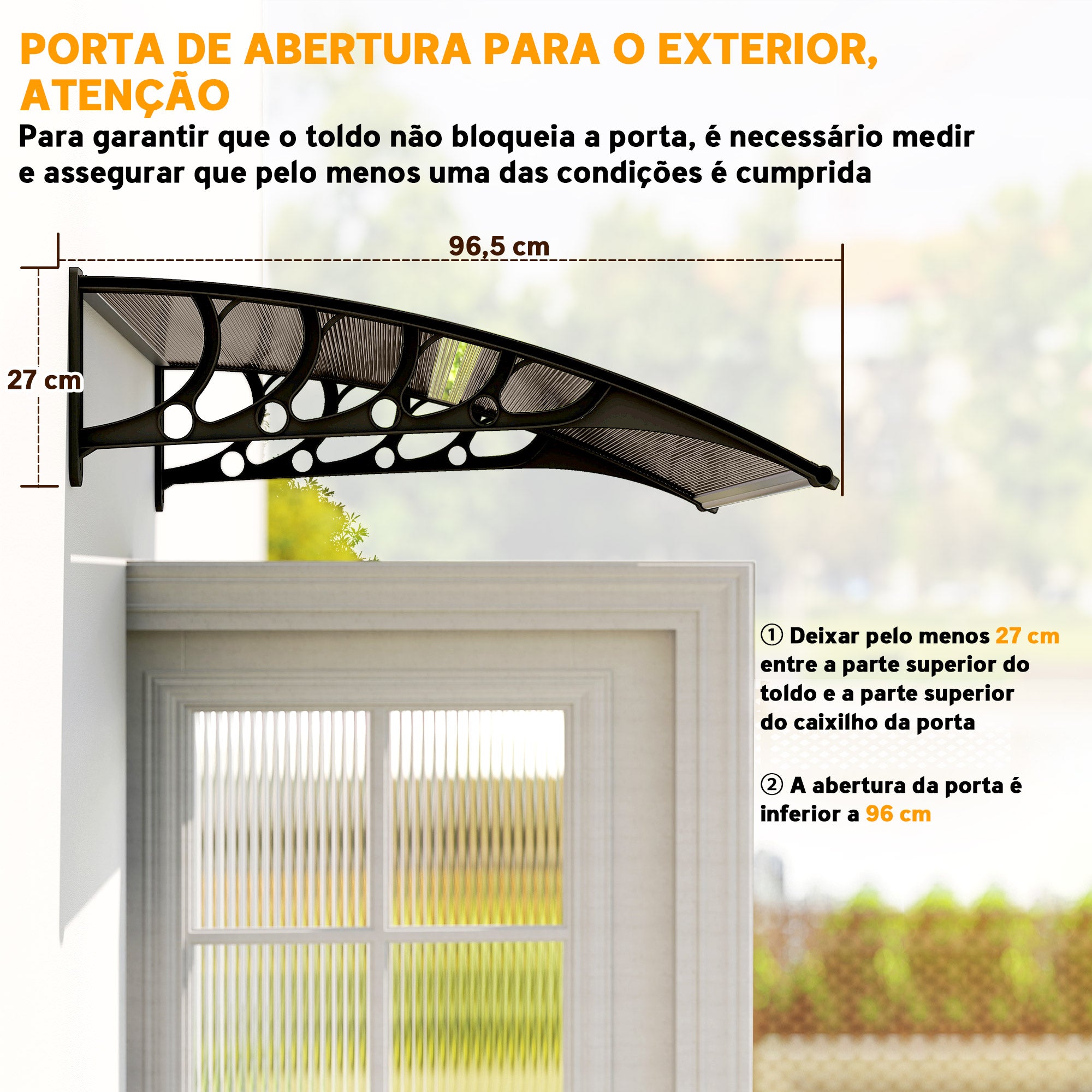 Marquise para Portas e Janelas – 103x96,5x27 cm – Preto e Marrom – Policarbonato e Alumínio