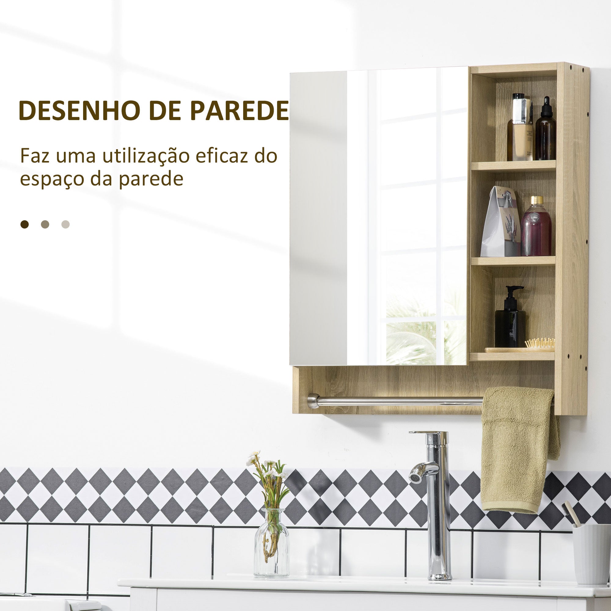 Armário de Casa de Banho com Espelho - 60x15x70 cm - Madeira