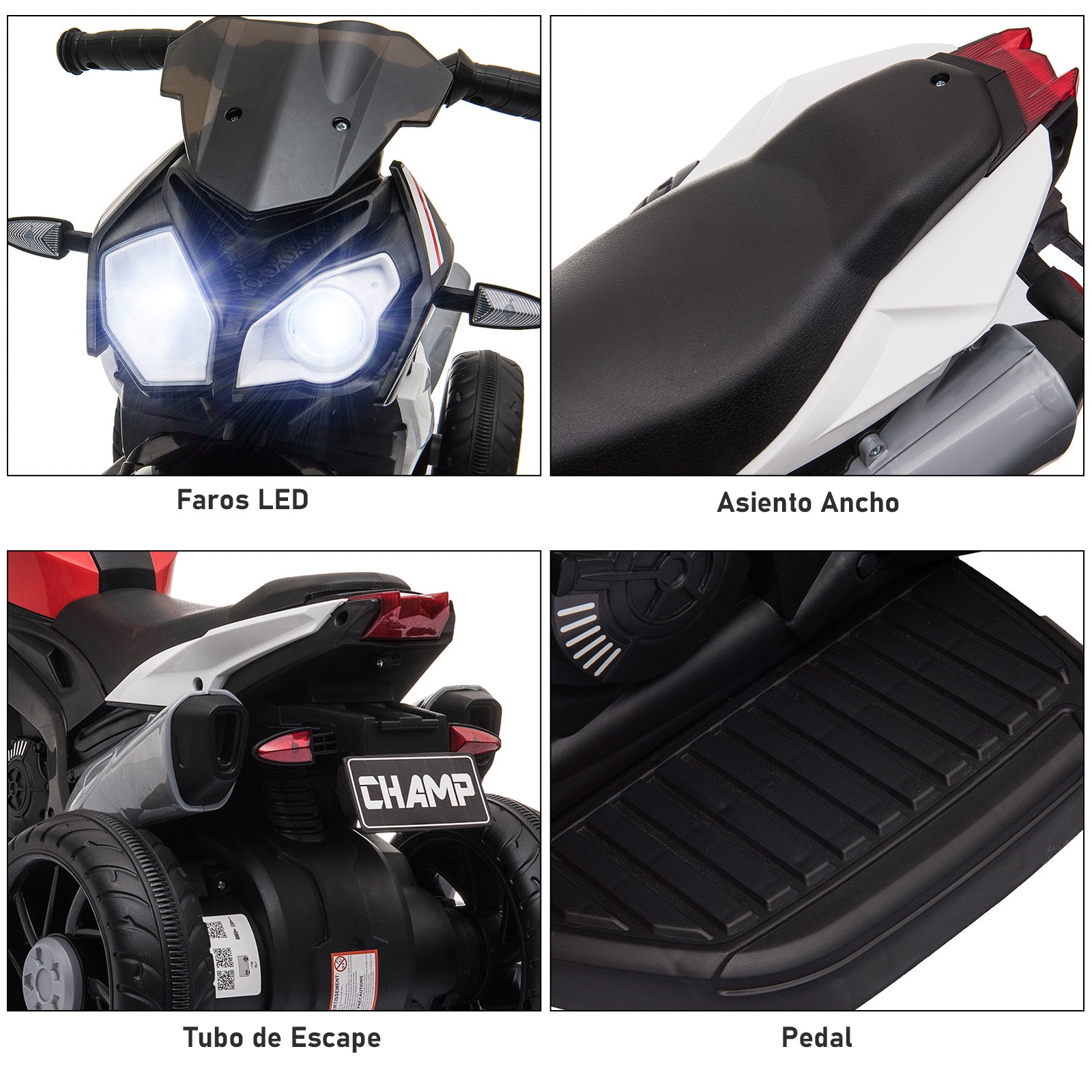 Triciclo Elétrico Infantil com 3 Rodas 86x42x52cm em Preto e Vermelho