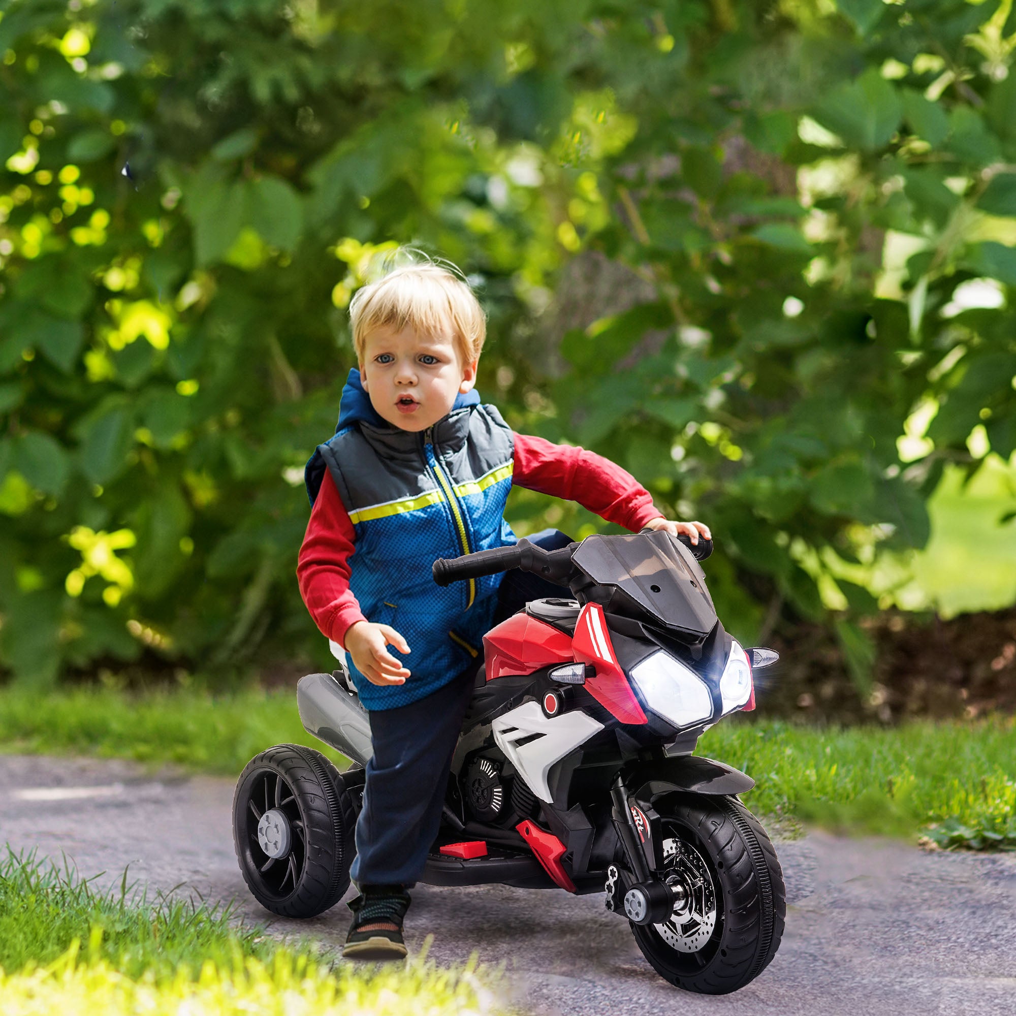 Triciclo Elétrico Infantil com 3 Rodas 86x42x52cm em Preto e Vermelho