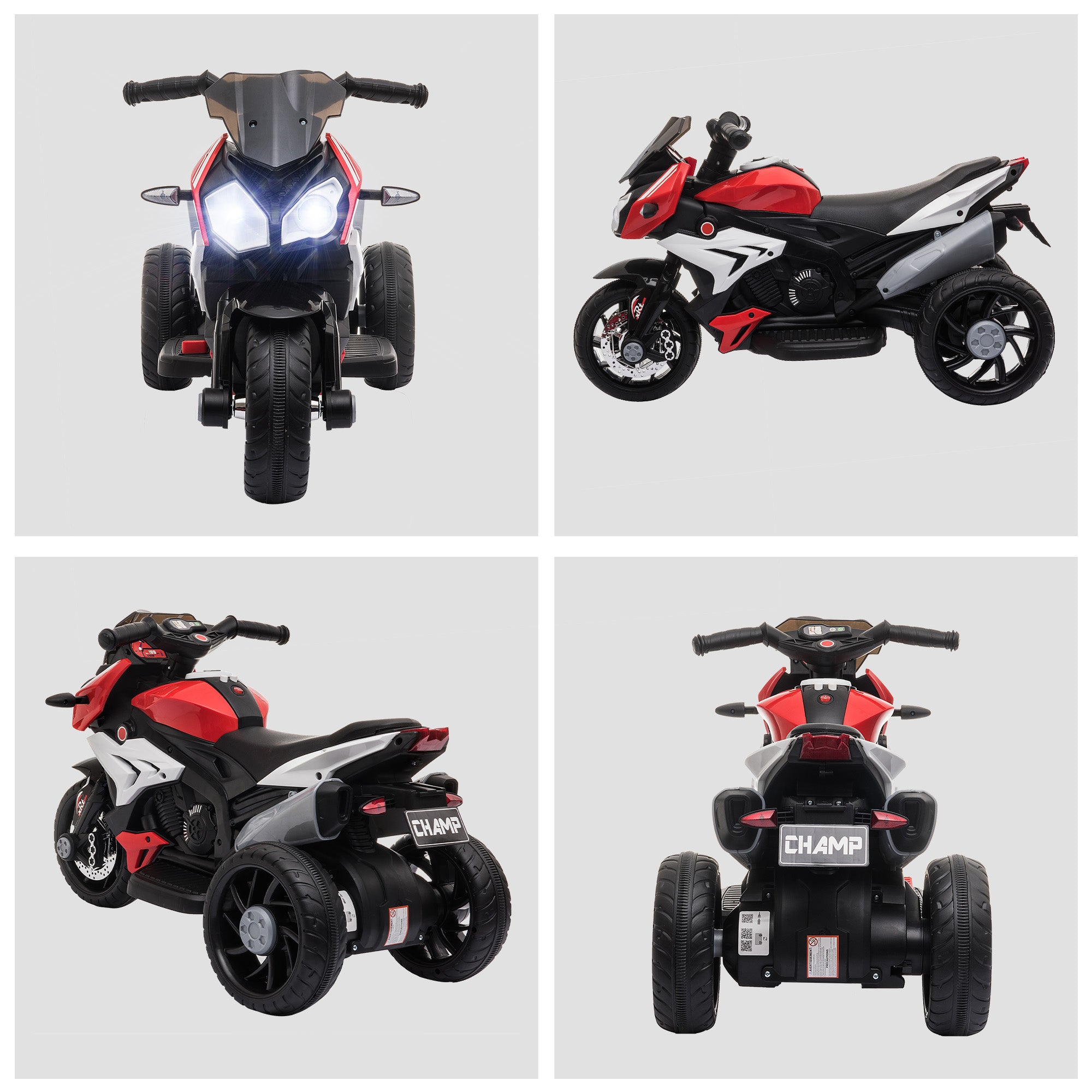 Triciclo Elétrico Infantil com 3 Rodas 86x42x52cm em Preto e Vermelho