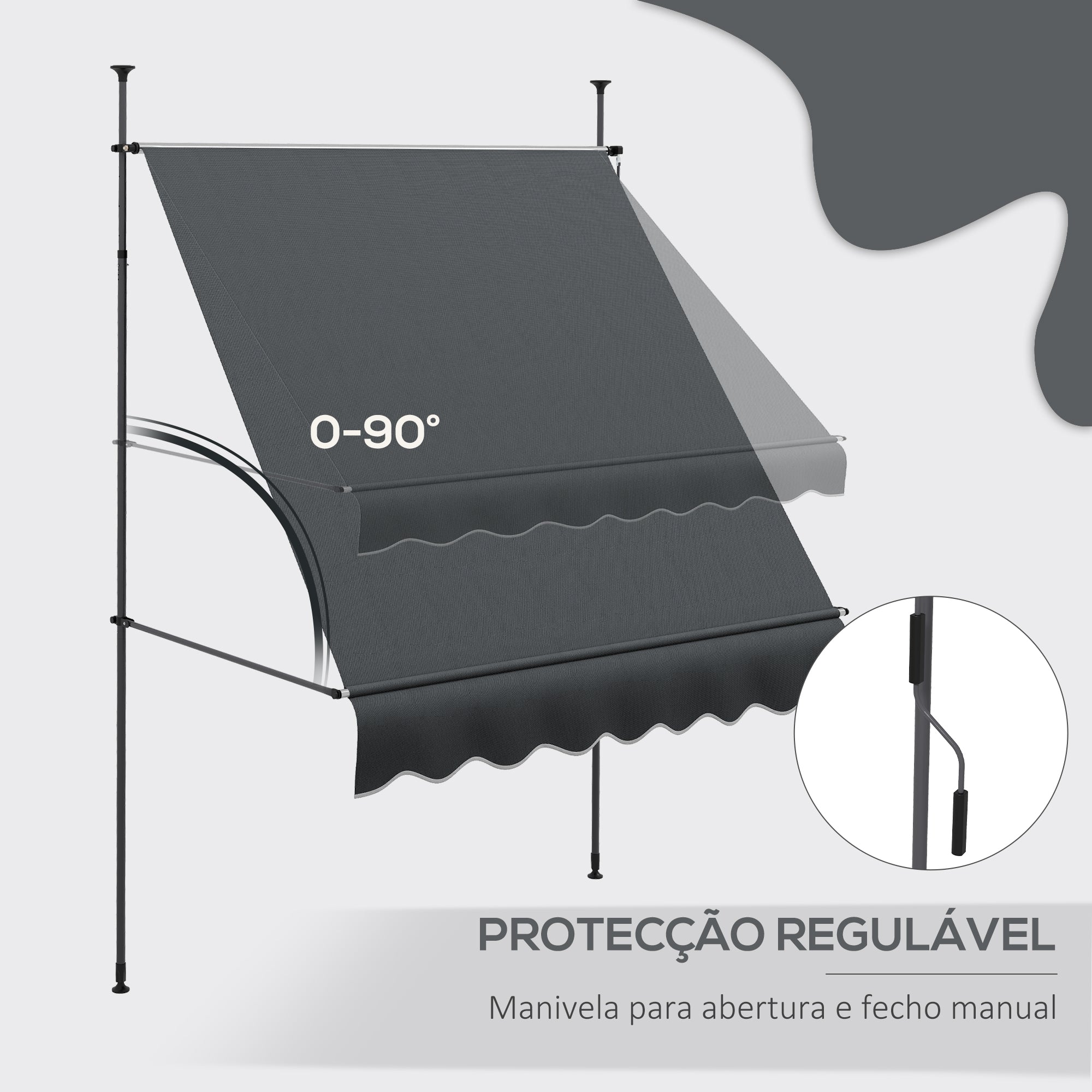 Toldo Manual Retrátil com Manivela 200x120x210-300 cm Cinza Escuro