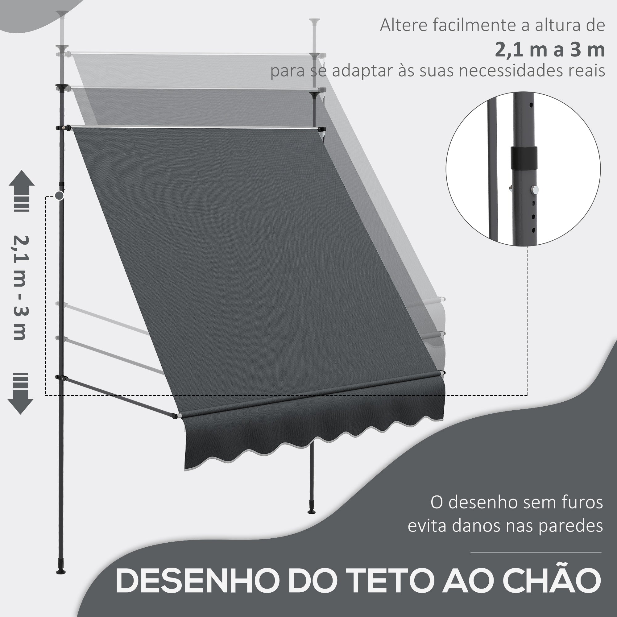 Toldo Manual Retrátil com Manivela 200x120x210-300 cm Cinza Escuro