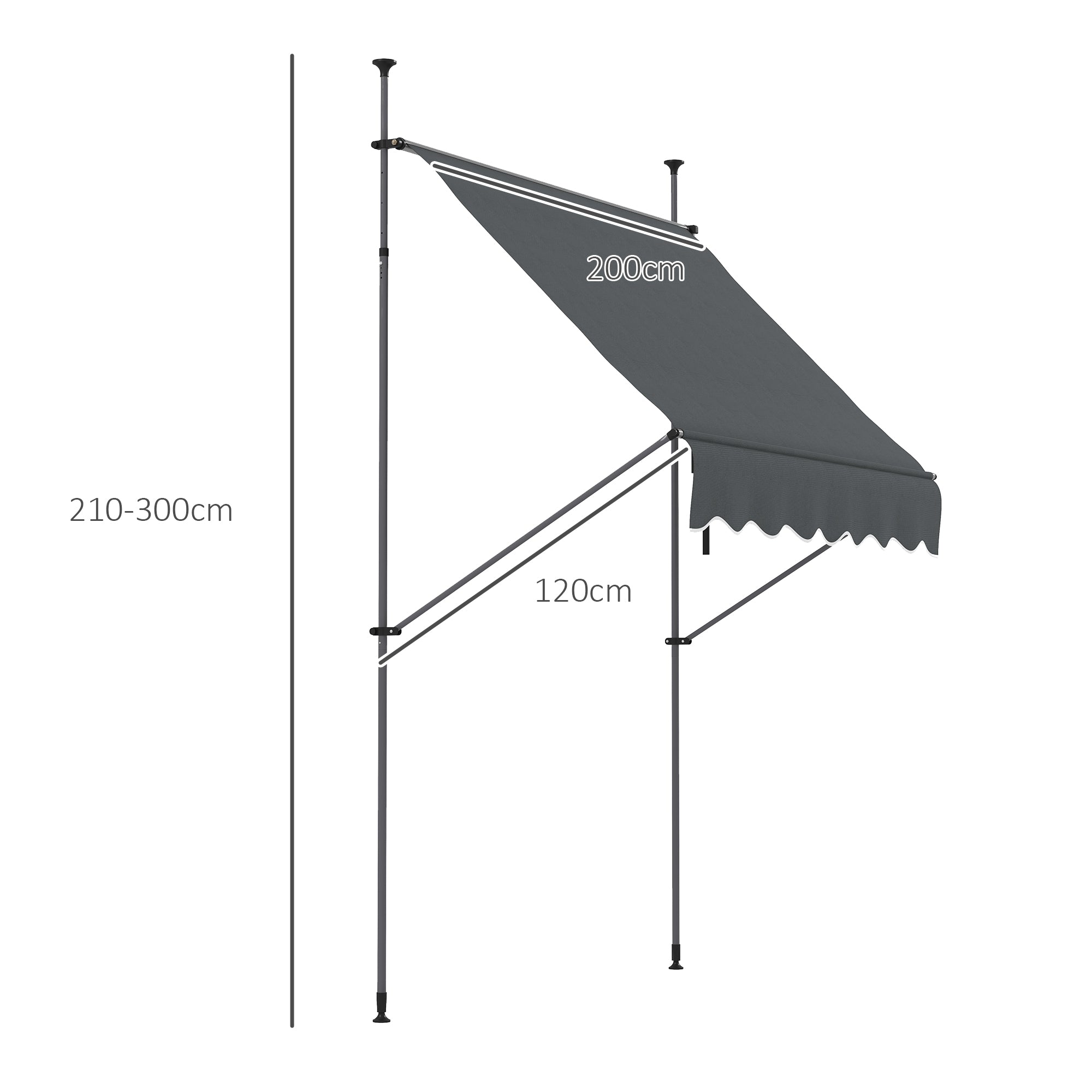 Toldo Manual Retrátil com Manivela 200x120x210-300 cm Cinza Escuro