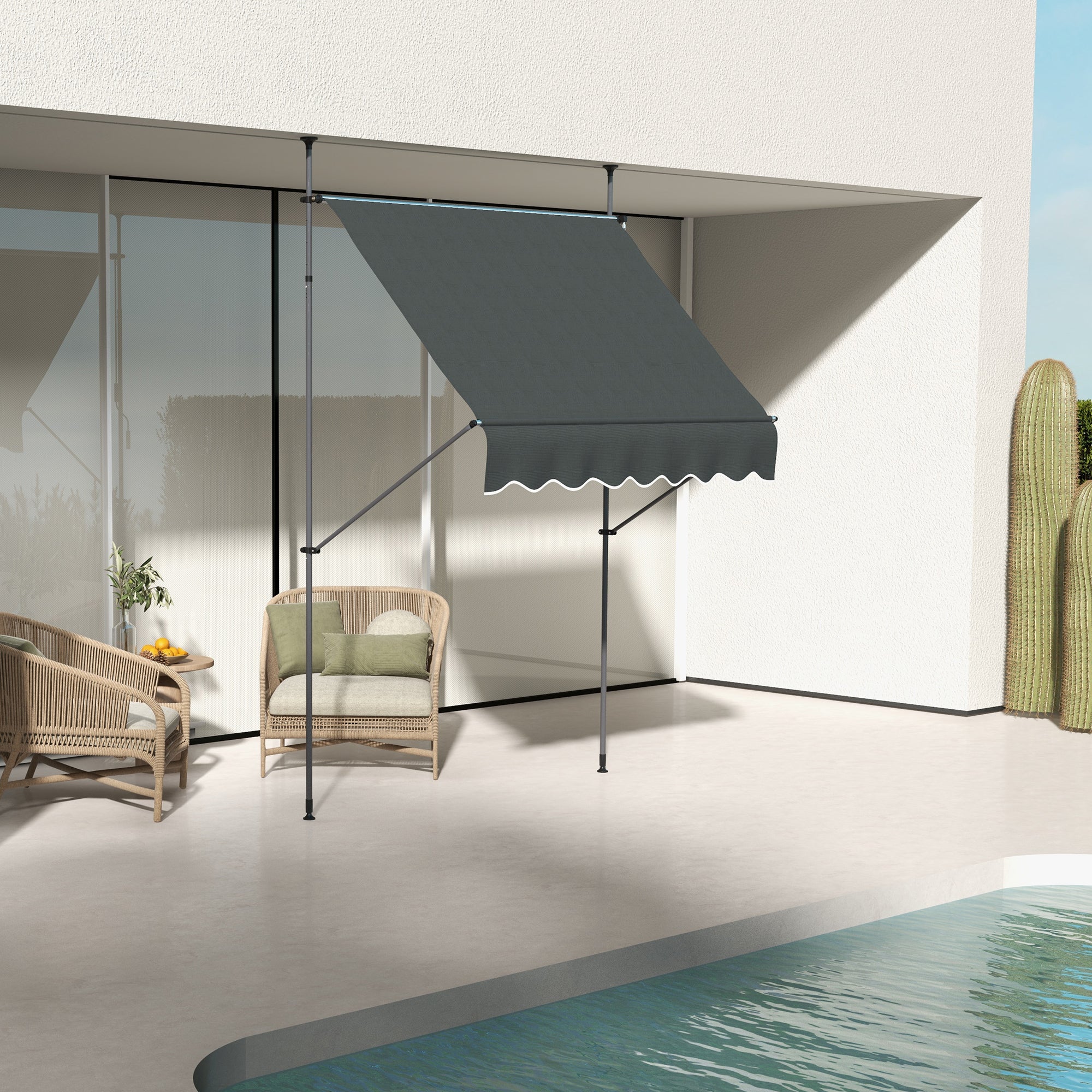 Toldo Manual Retrátil com Manivela 200x120x210-300 cm Cinza Escuro