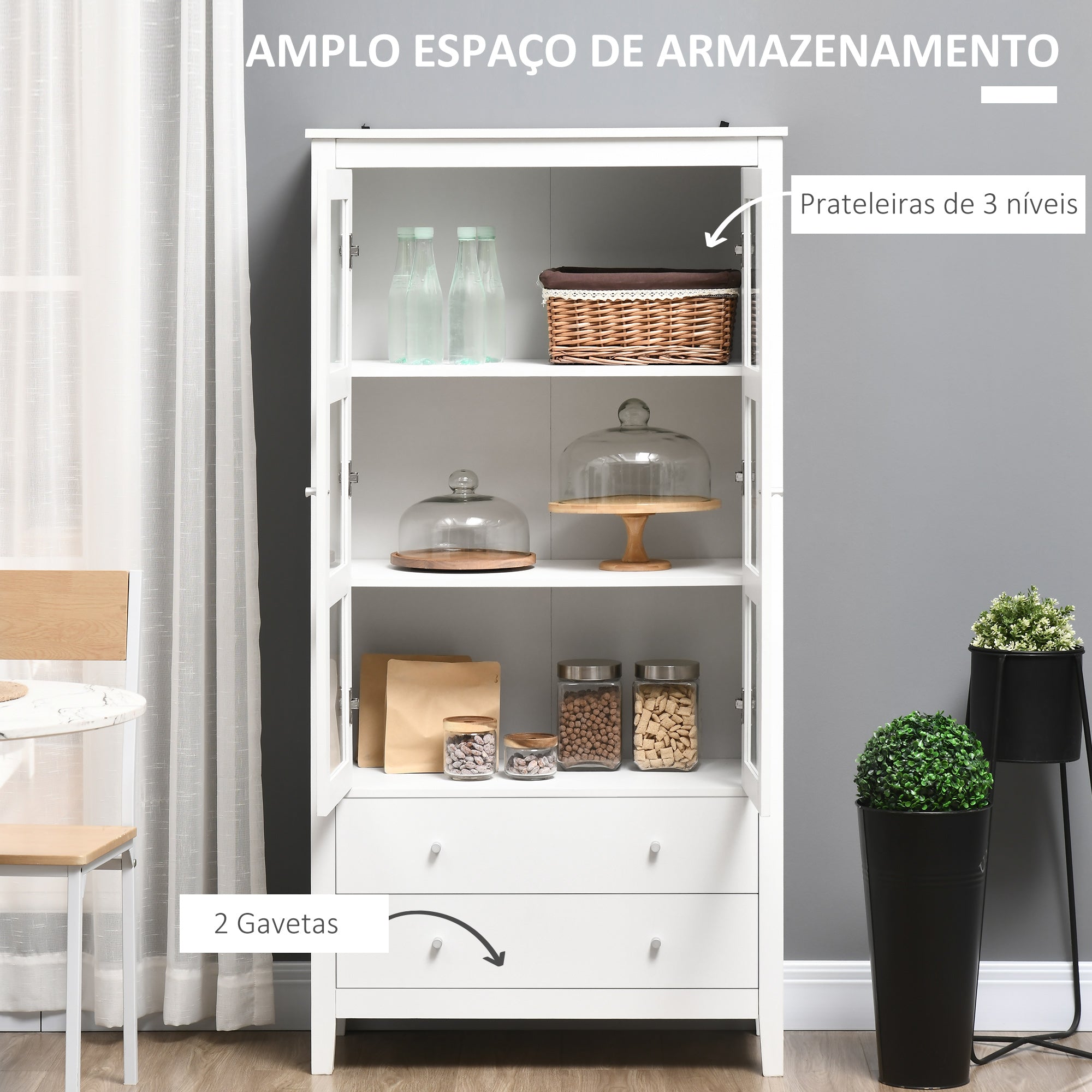 Vitrine de Sala de Estar Branca 80x40x160 cm - Elegante e Funcional
