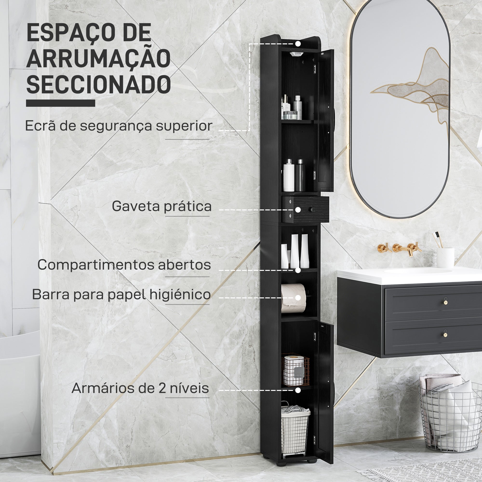 Coluna Casa de Banho Rústica 20x20x185 cm - Preto