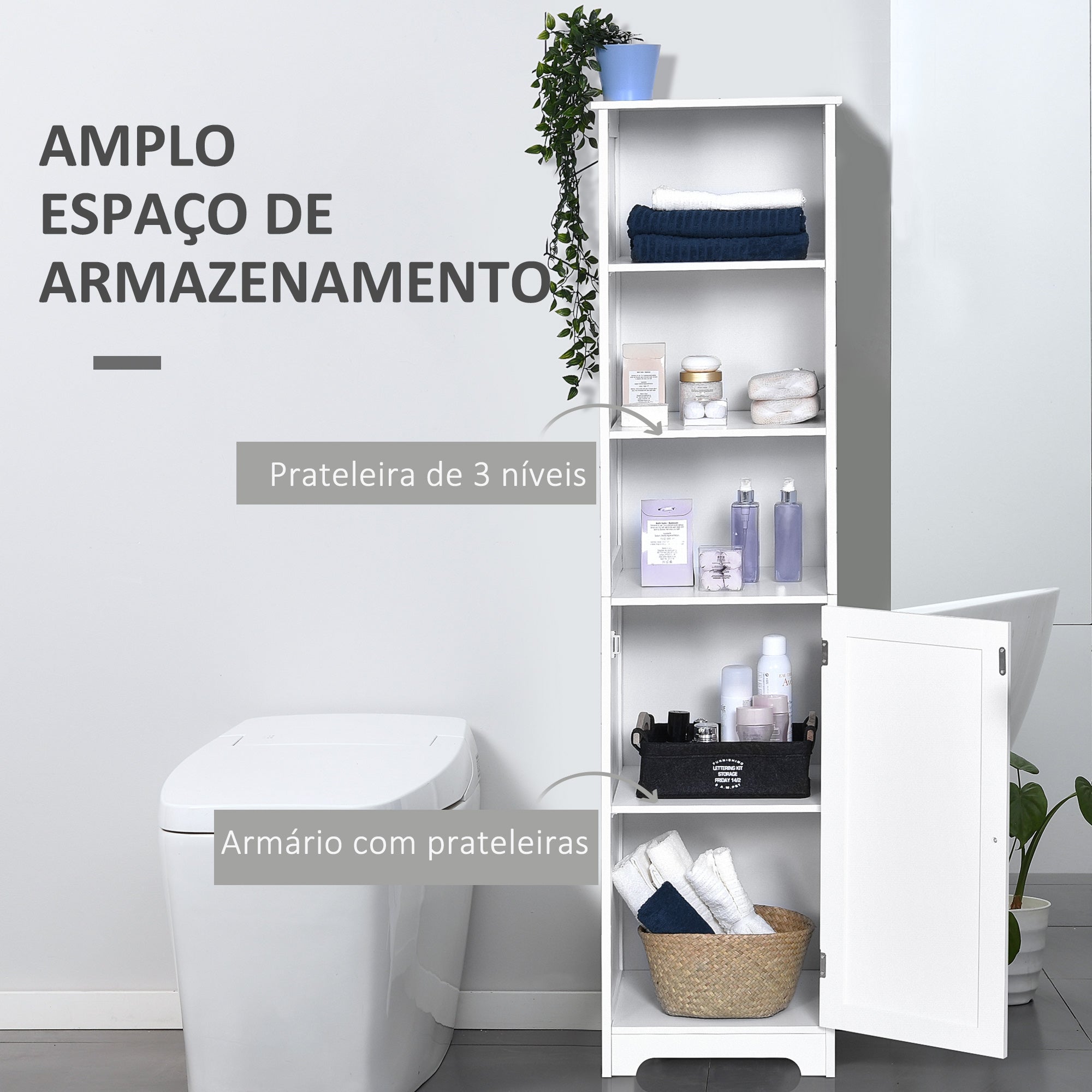 Armário de Banheiro 5 Níveis Branco 40x38x160cm