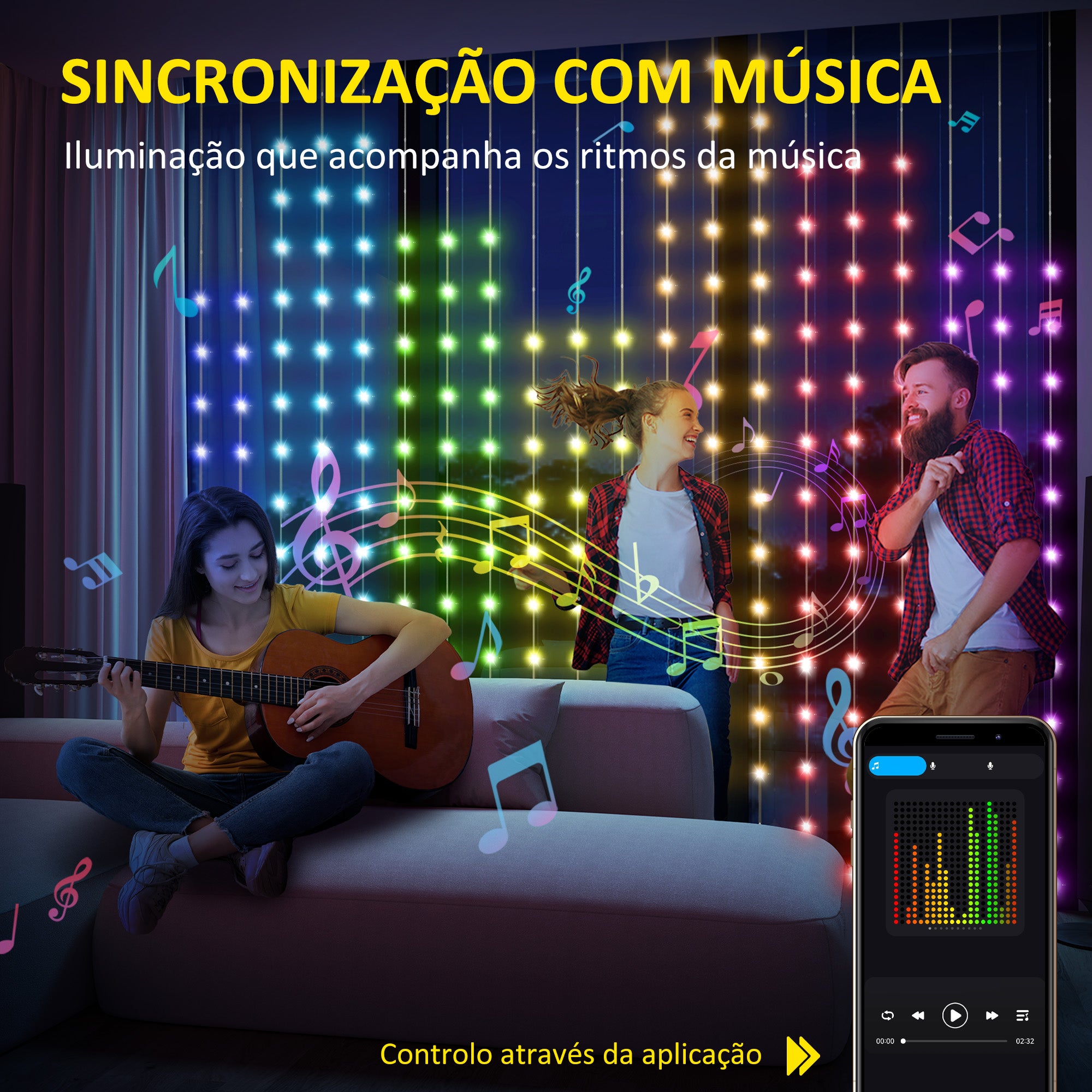 Cortina de Luzes LED 300x300 cm - Transparente