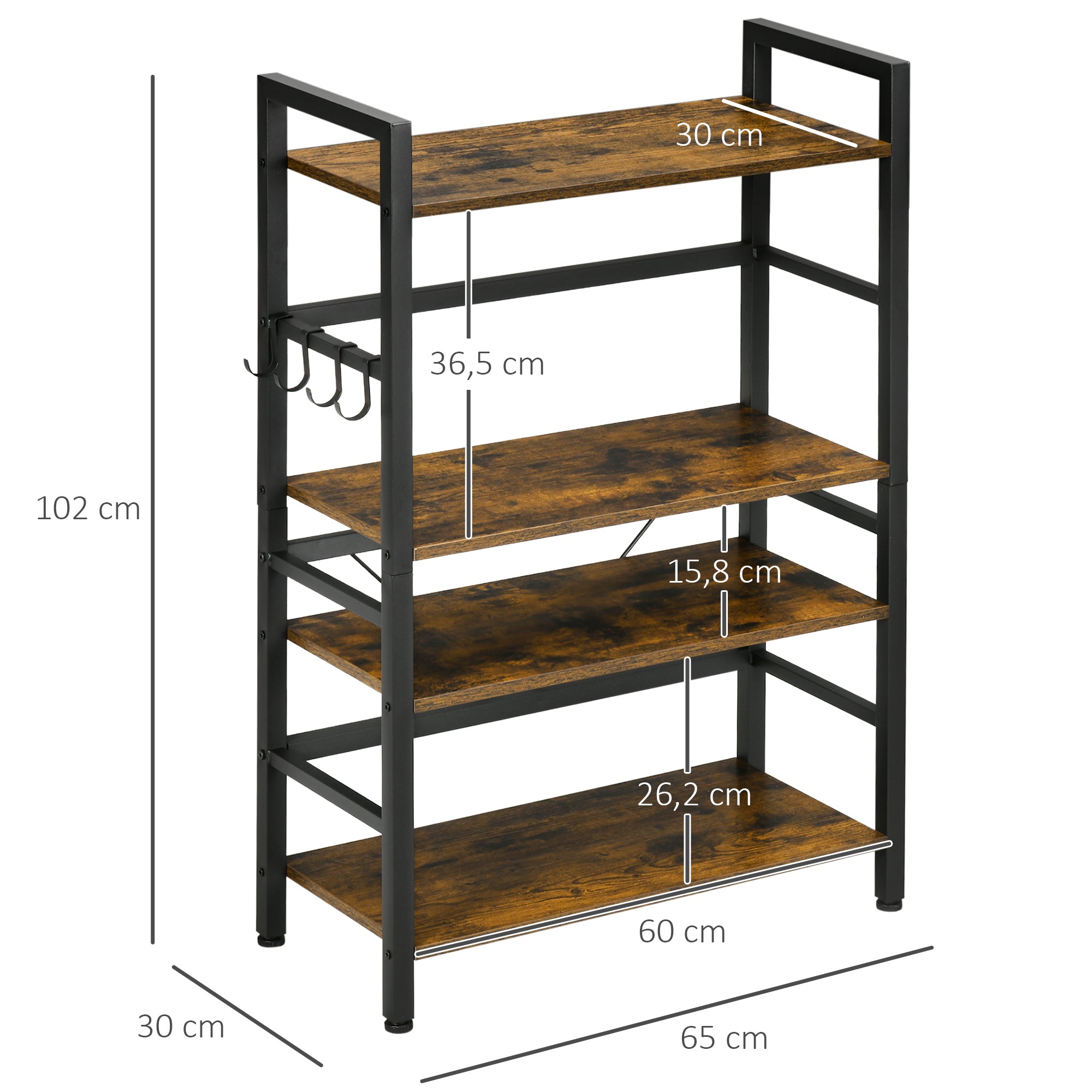 Estante de Cozinha 4 Níveis 65x30x102 cm Castanho Rústico