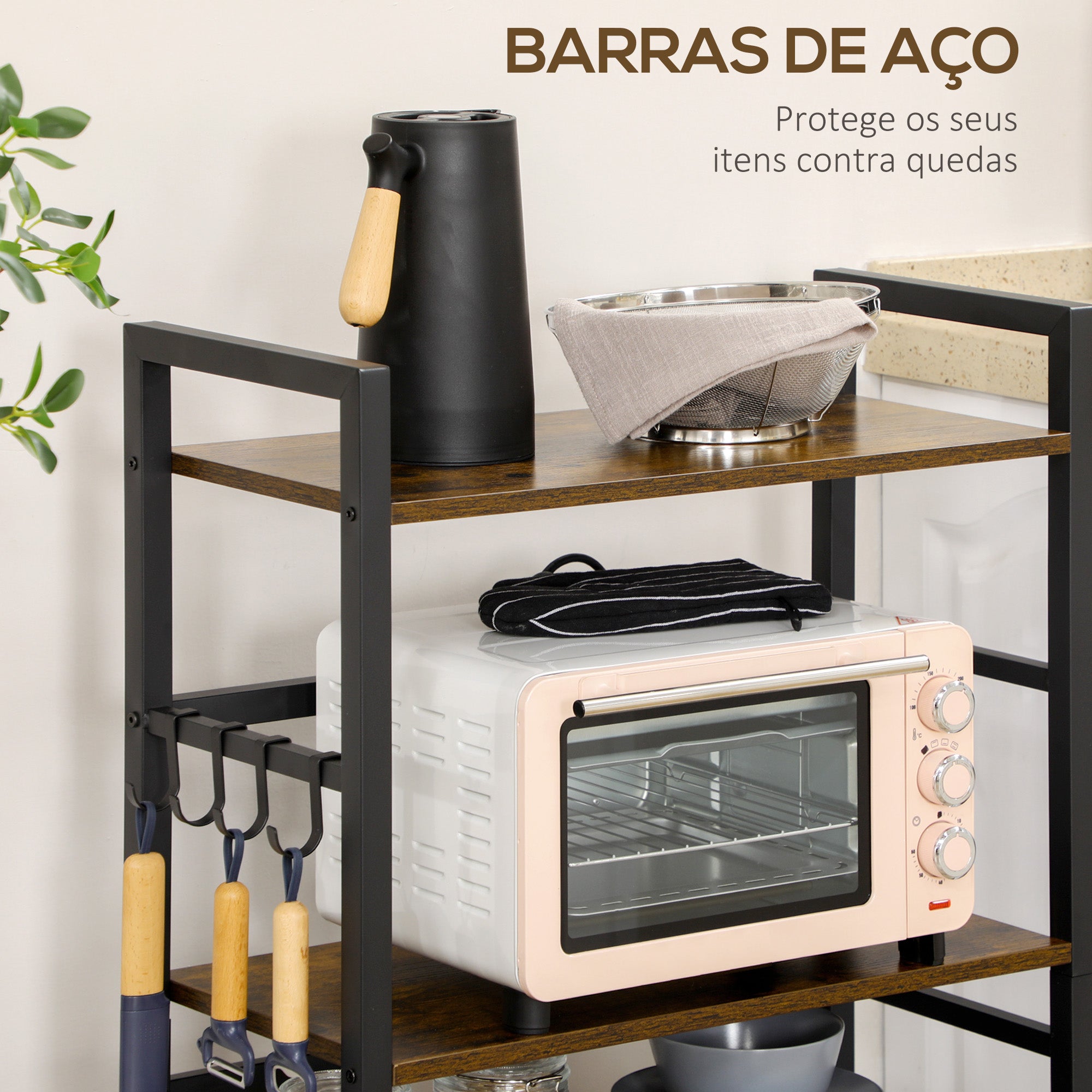 Estante de Cozinha 4 Níveis 65x30x102 cm Castanho Rústico