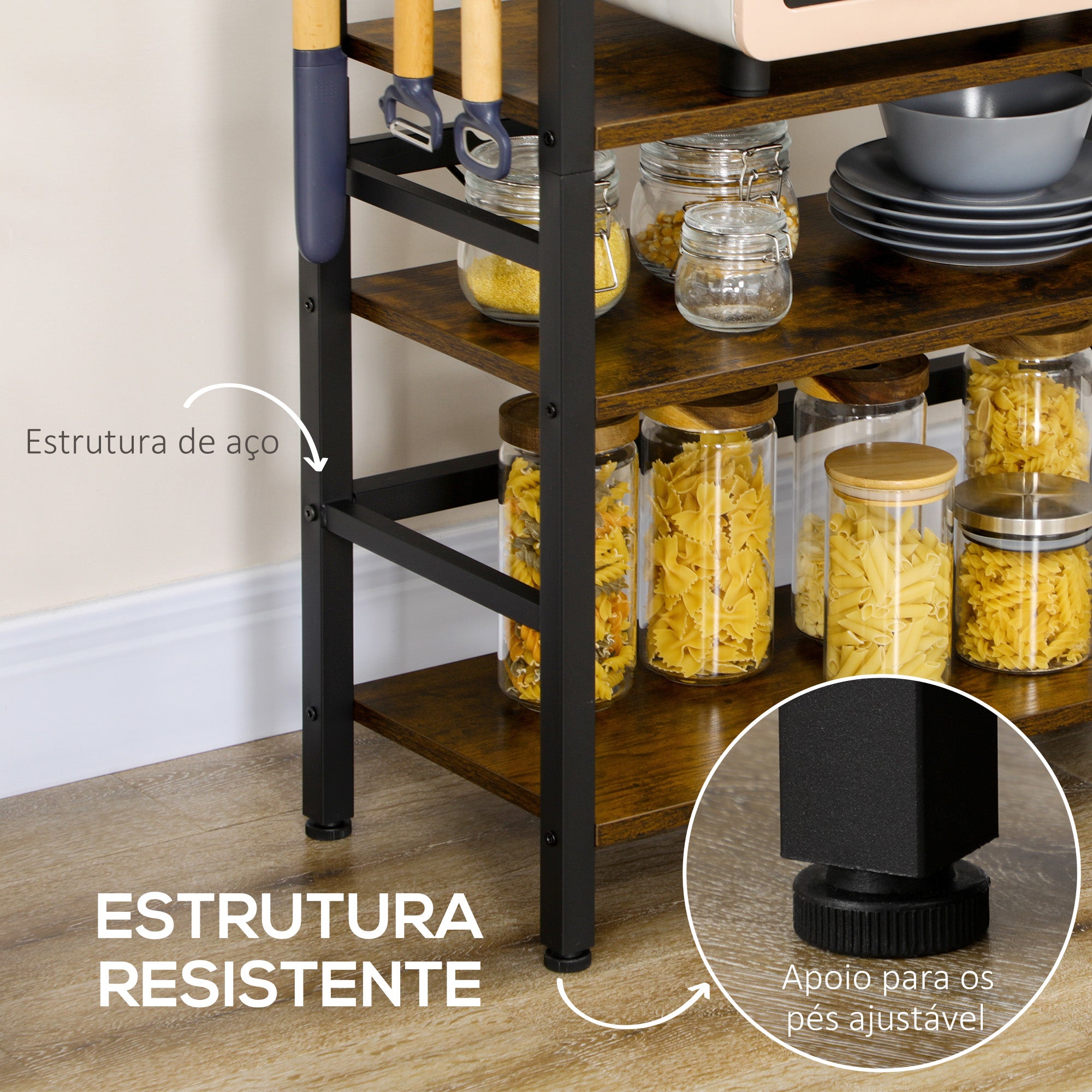 Estante de Cozinha 4 Níveis 65x30x102 cm Castanho Rústico