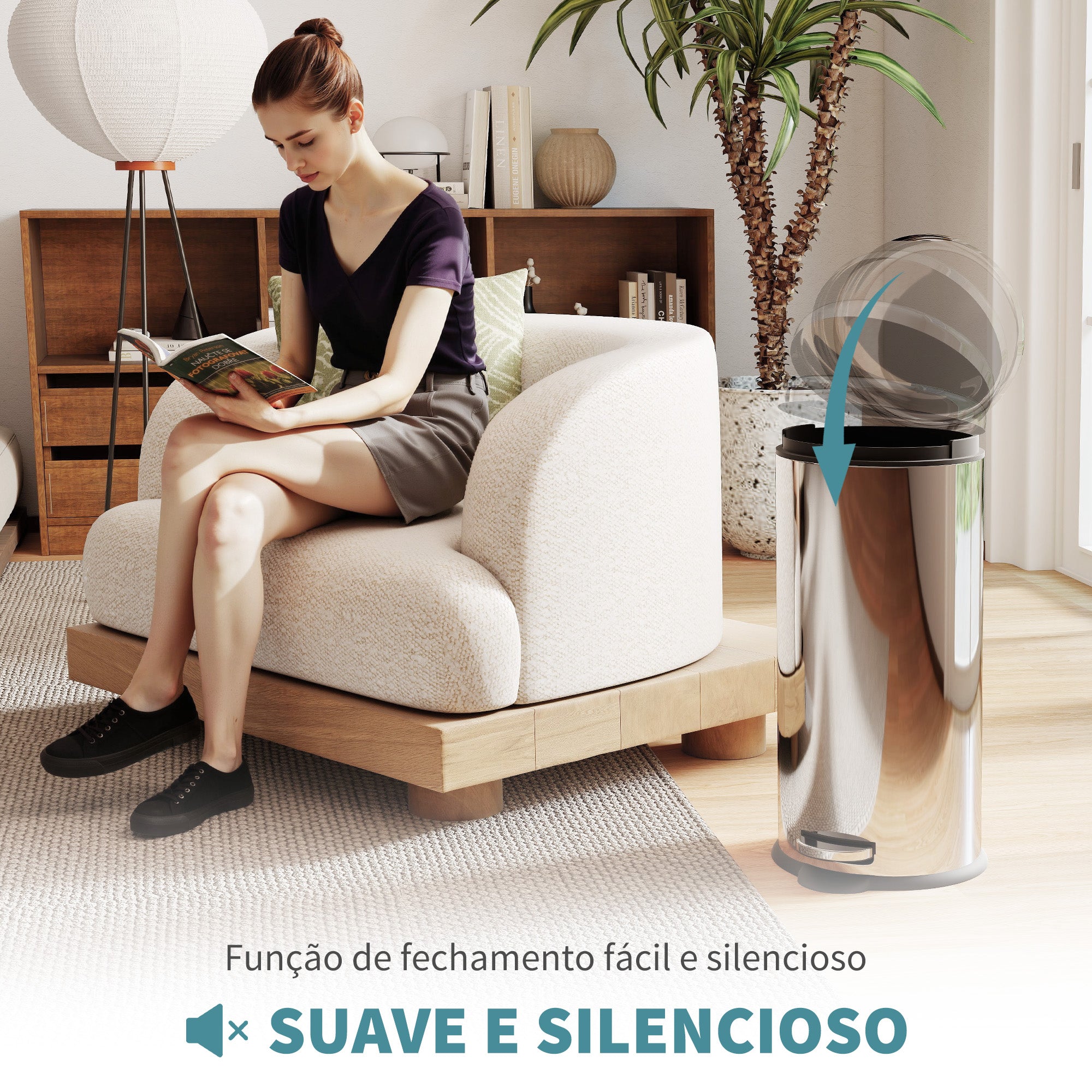 Balde de Lixo 30L Prata Ø29,2x62,9 cm - Design Elegante e Funcional