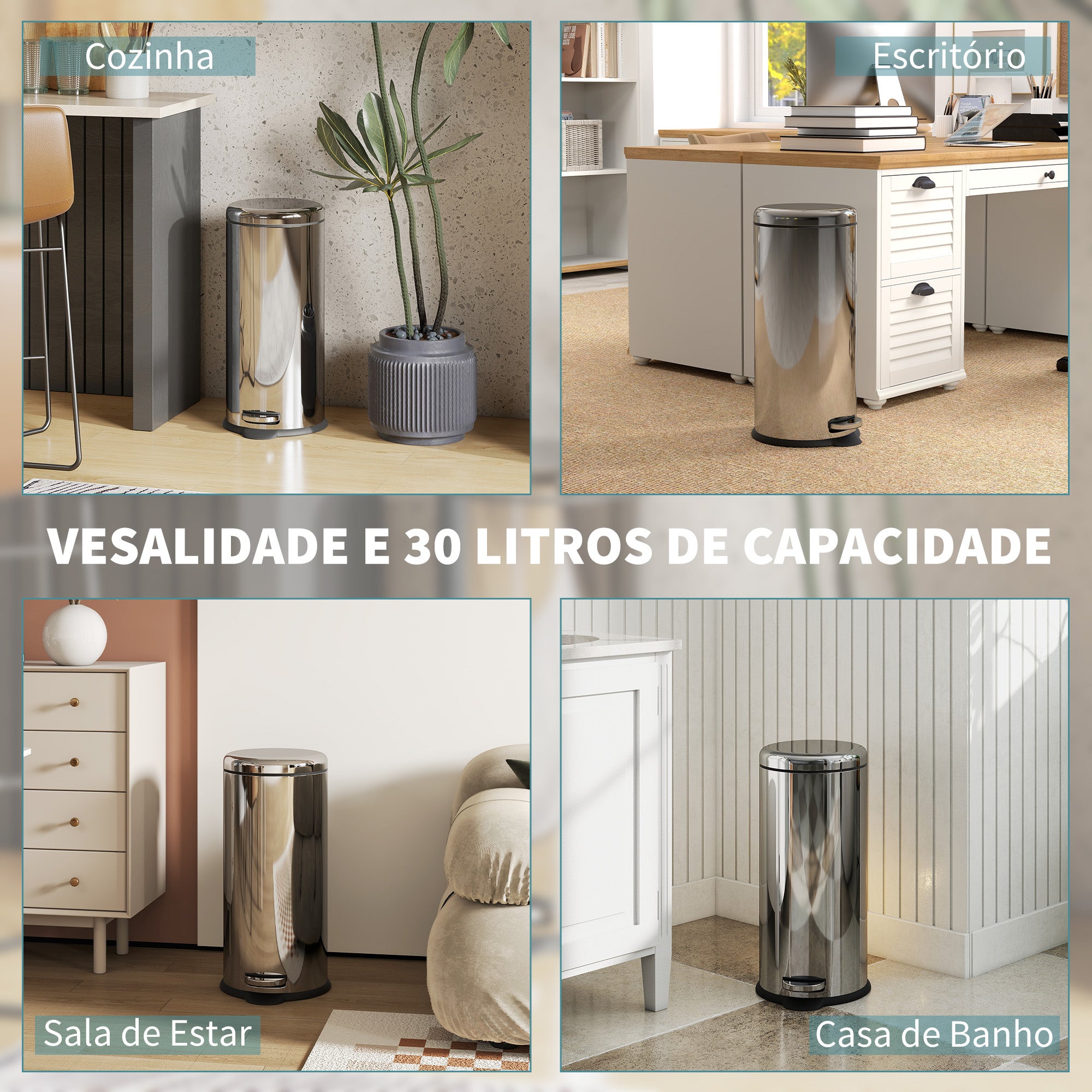 Balde de Lixo 30L Prata Ø29,2x62,9 cm - Design Elegante e Funcional