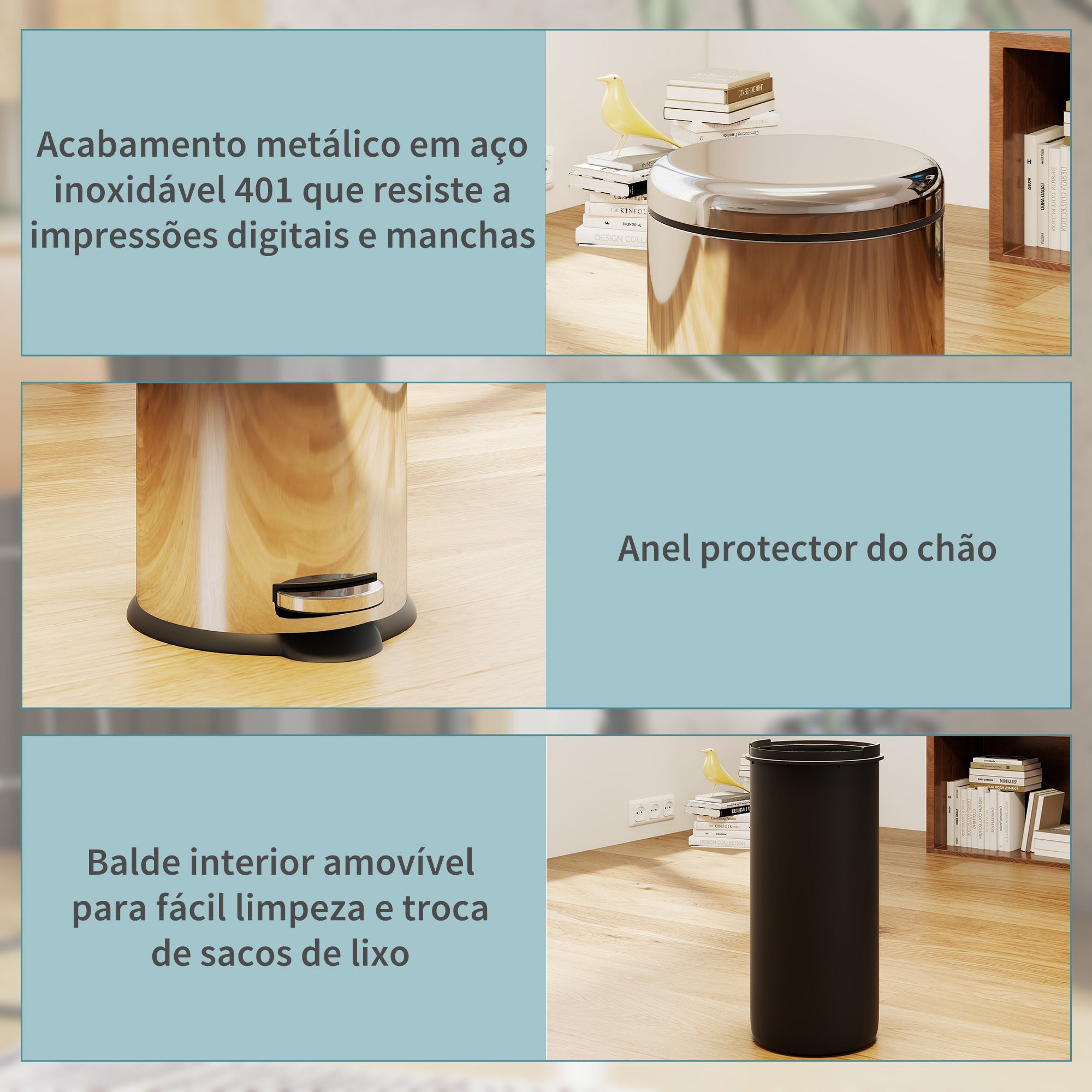 Balde de Lixo 30L Prata Ø29,2x62,9 cm - Design Elegante e Funcional