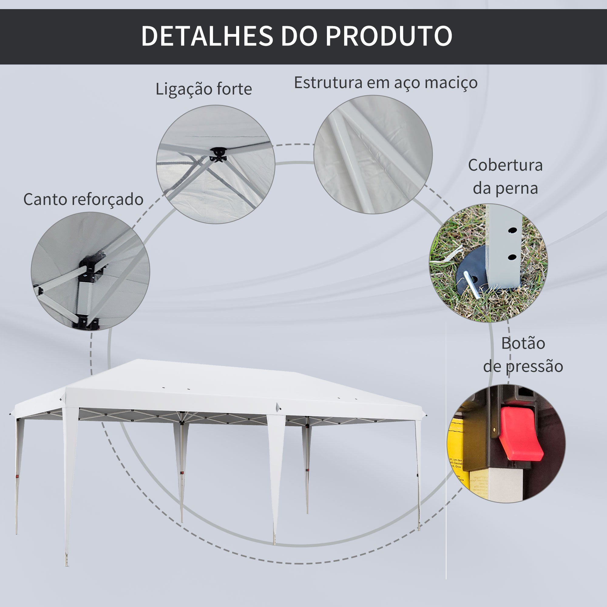 Tenda de Jardim Portátil 585x295x270 cm - Branco