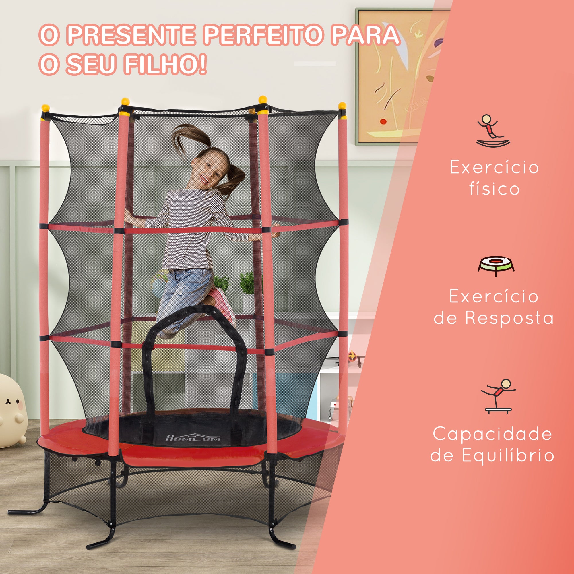 Trampolim Infantil Vermelho Ø163x190 cm com Rede de Segurança