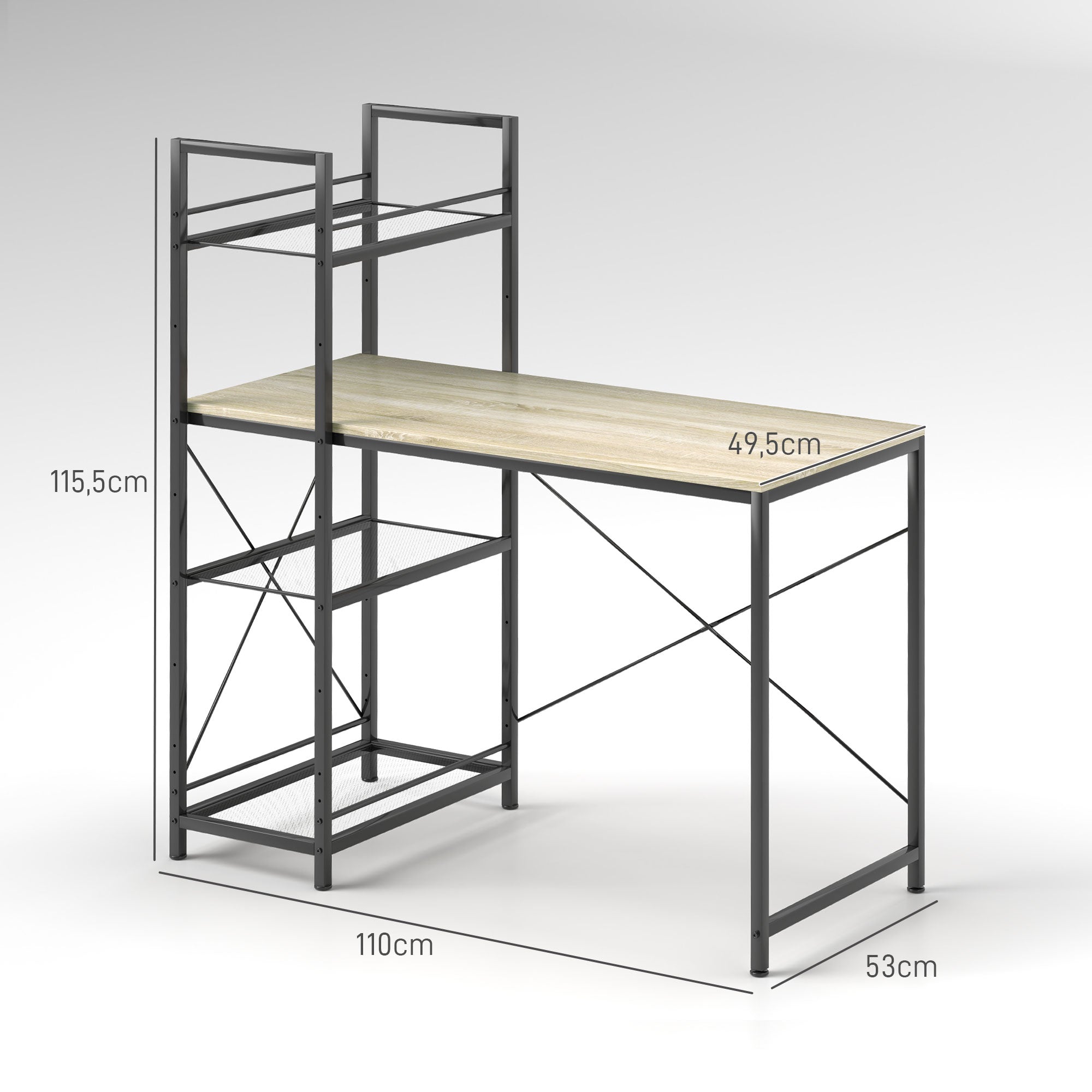 Secretária Estilo Industrial 110x53x115,5 cm - Madeira e Preto