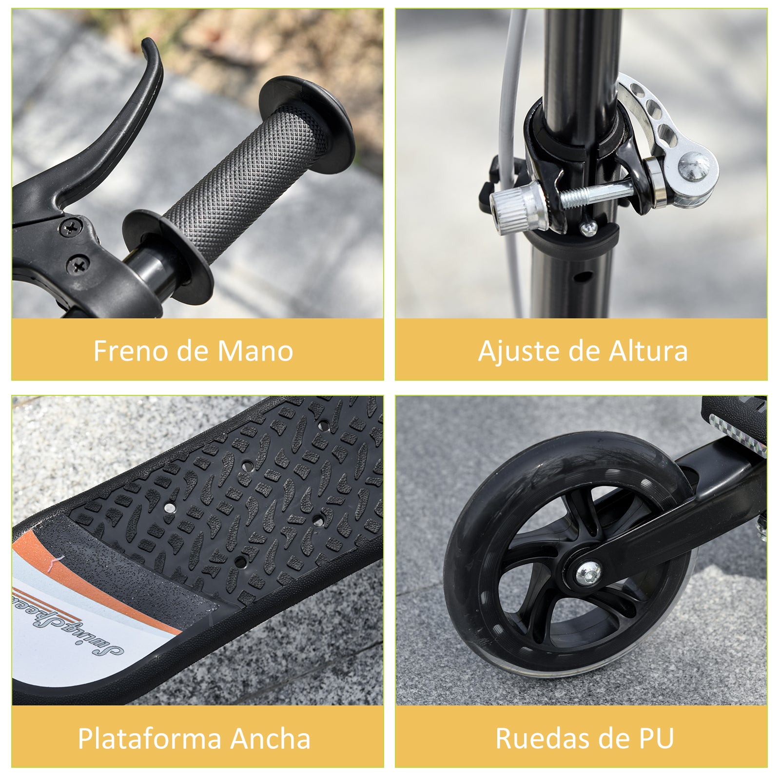 Trotinete de 3 Rodas Dobrável para Crianças +4 Anos - Cor Negro - Medidas 92x53x73cm