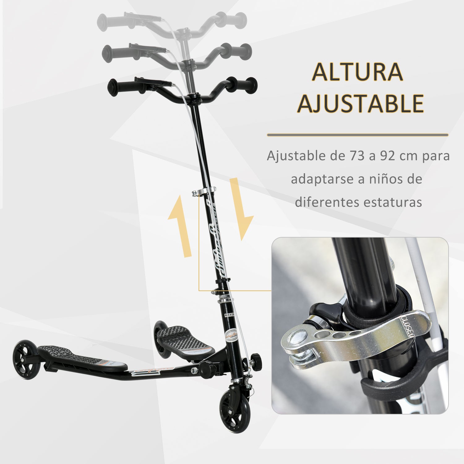Trotinete de 3 Rodas Dobrável para Crianças +4 Anos - Cor Negro - Medidas 92x53x73cm