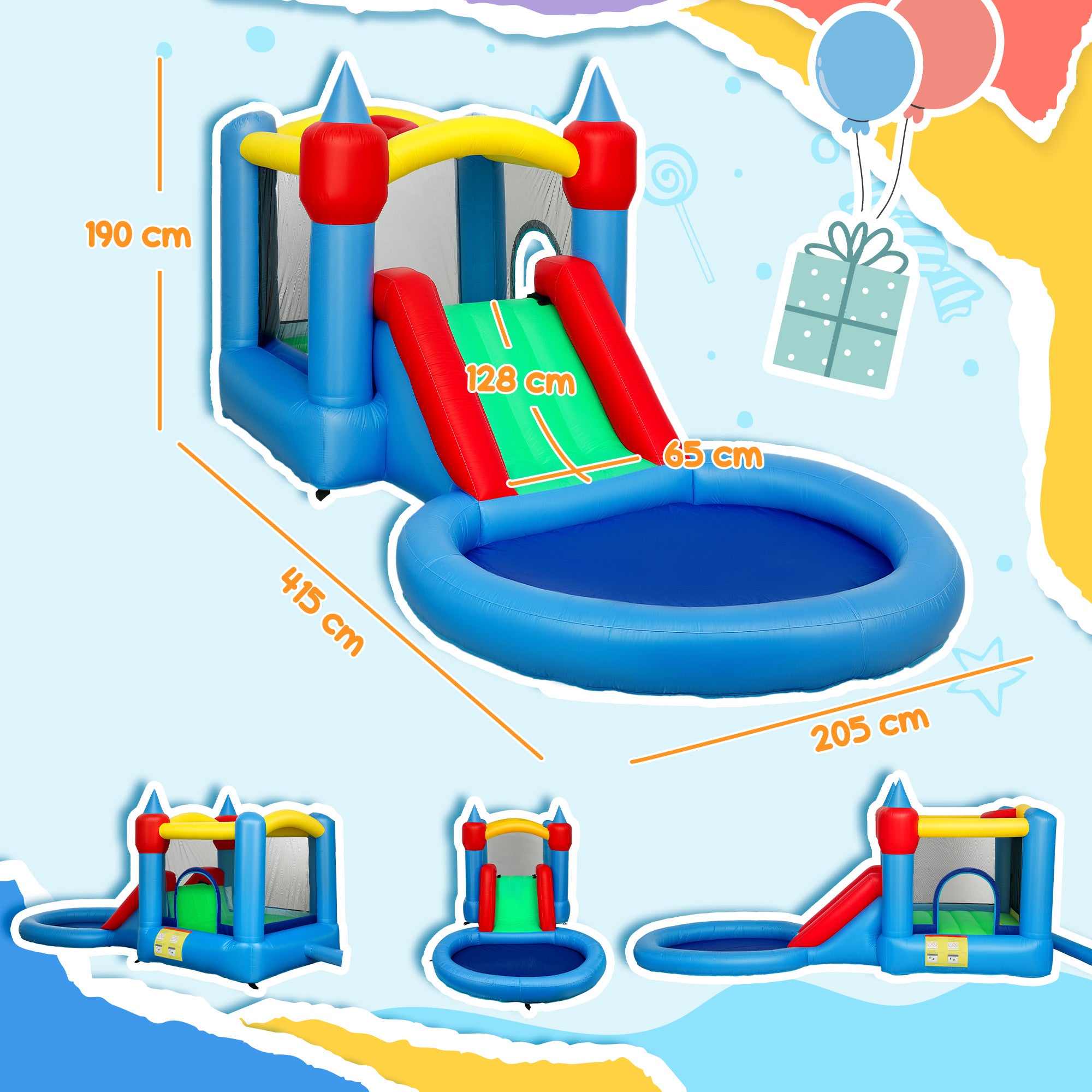 Castelo Insuflável Multicor 415x205x190 cm para Crianças - Diversão Garantida!