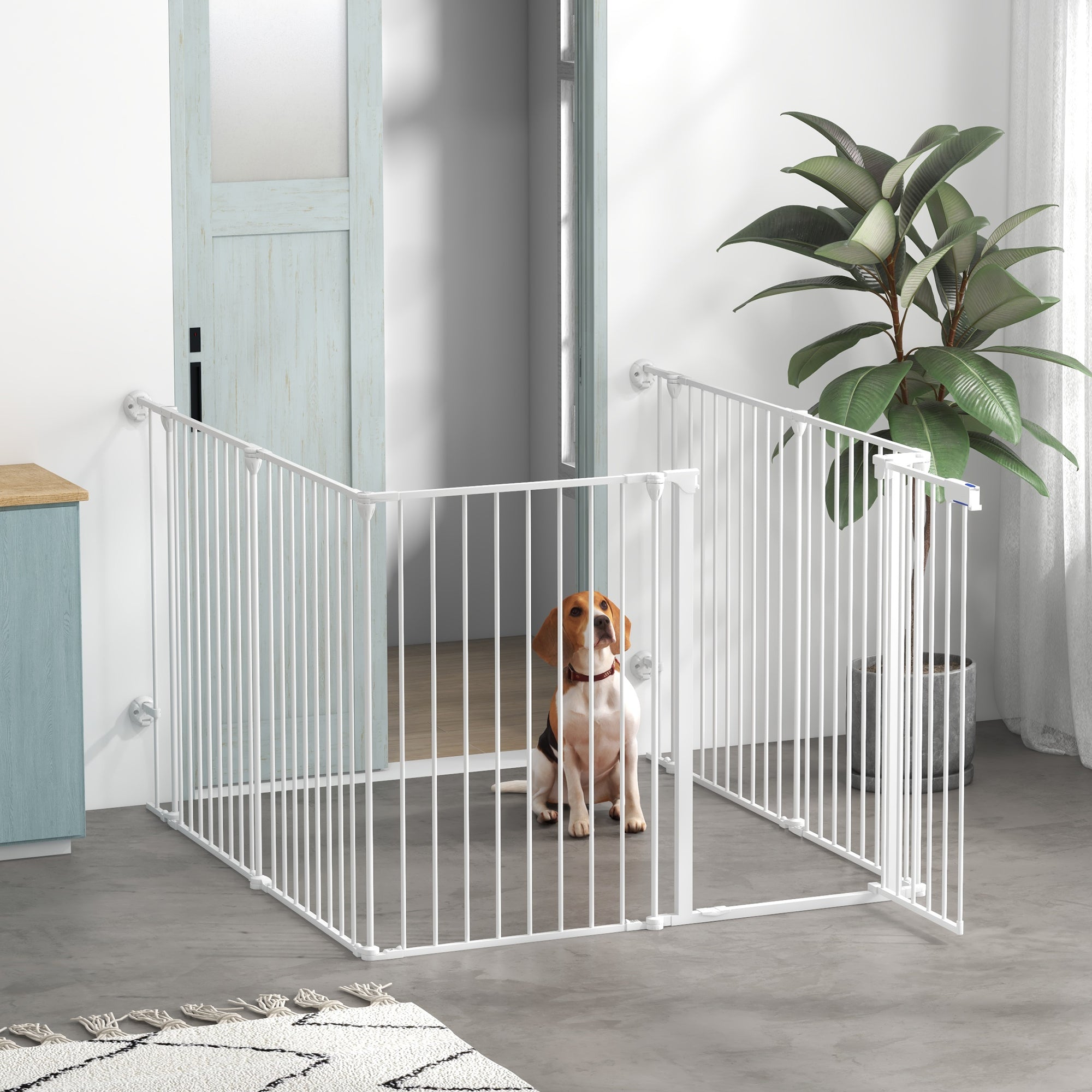 Parque para Animais de Estimação de 6 Painéis - 123x102x90 cm - Branco