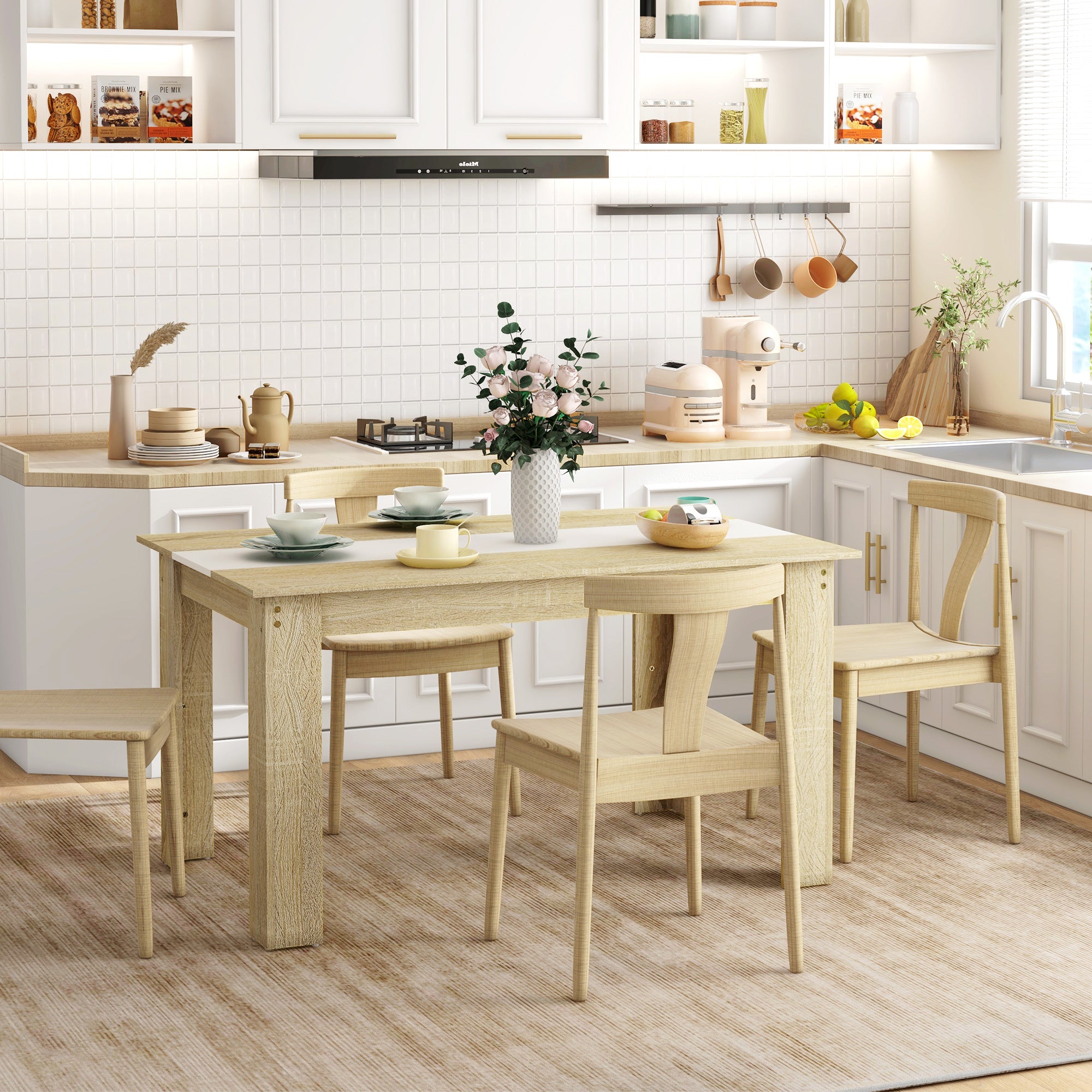 Mesa de Jantar Retangular 140x89,5x75 cm Carvalho e Branco