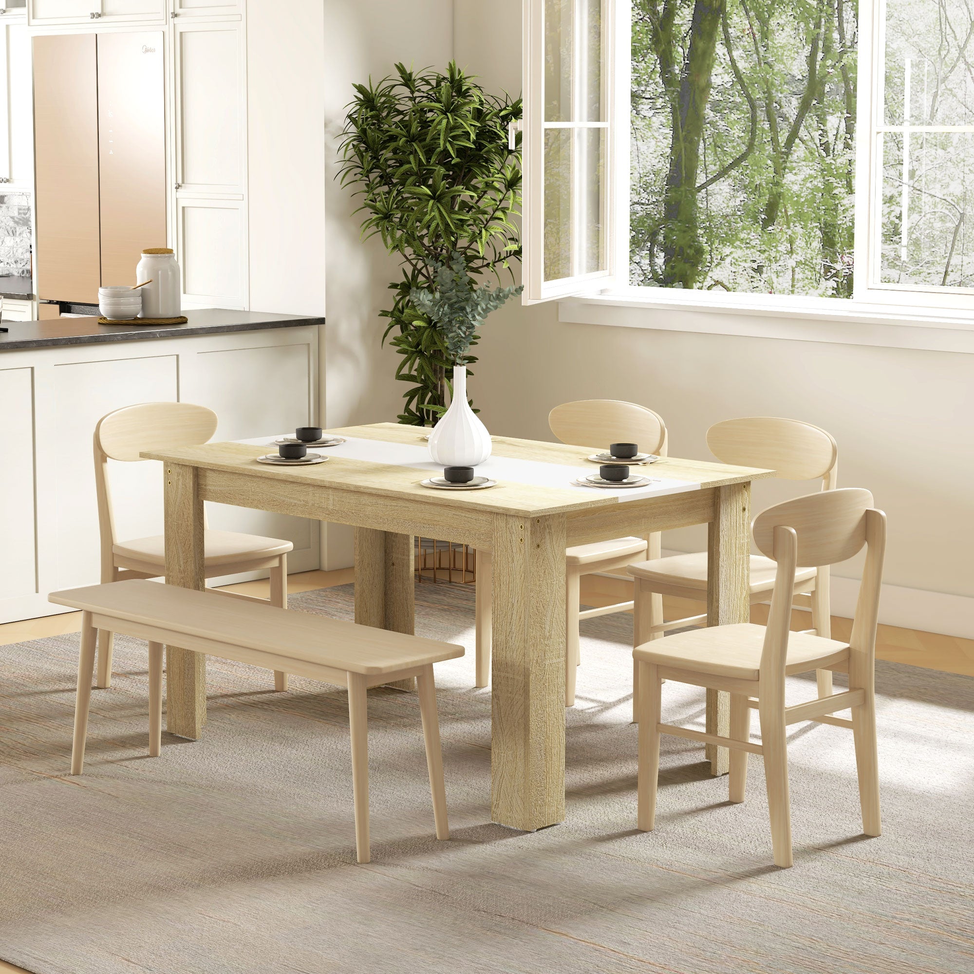 Mesa de Jantar Retangular 140x89,5x75 cm Carvalho e Branco