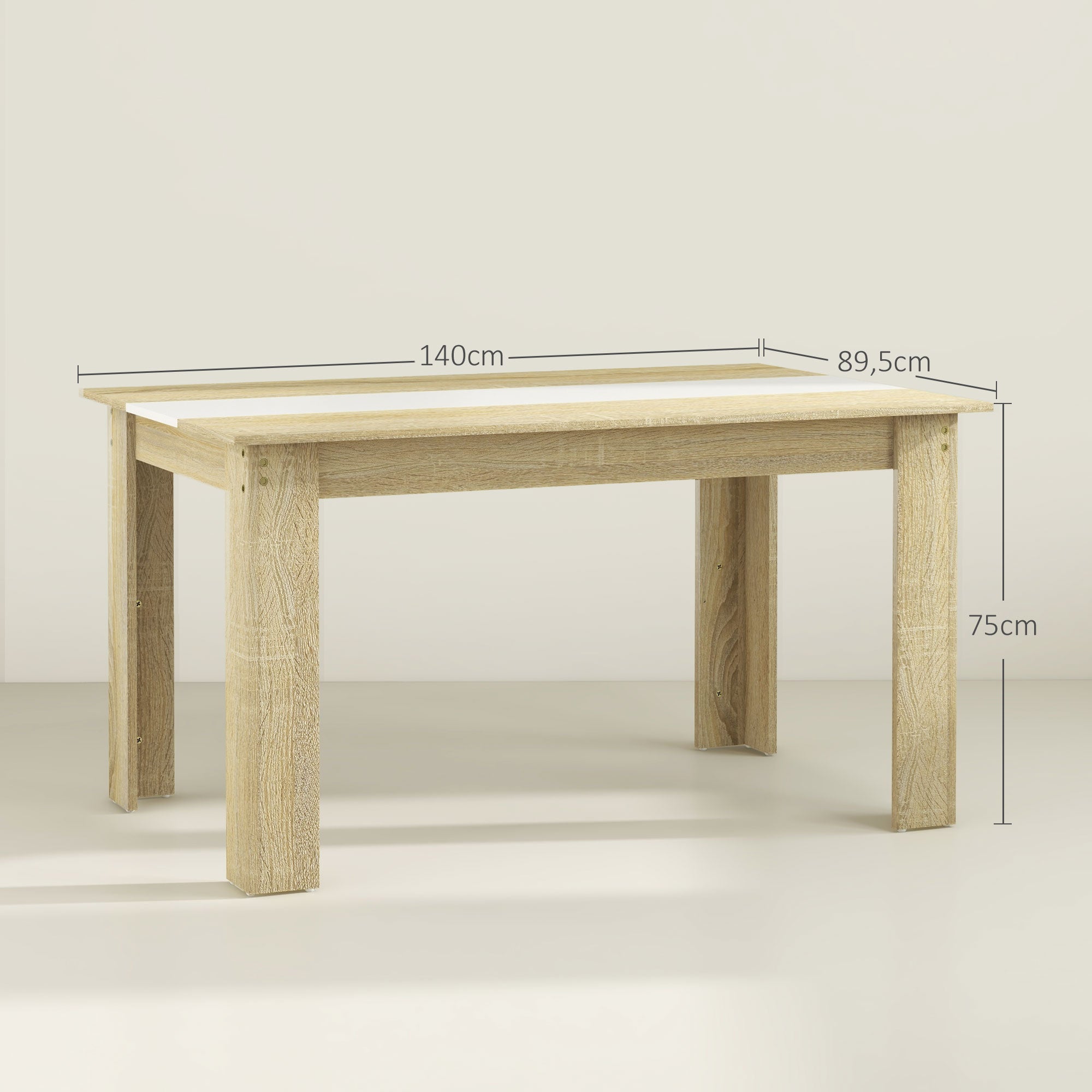 Mesa de Jantar Retangular 140x89,5x75 cm Carvalho e Branco