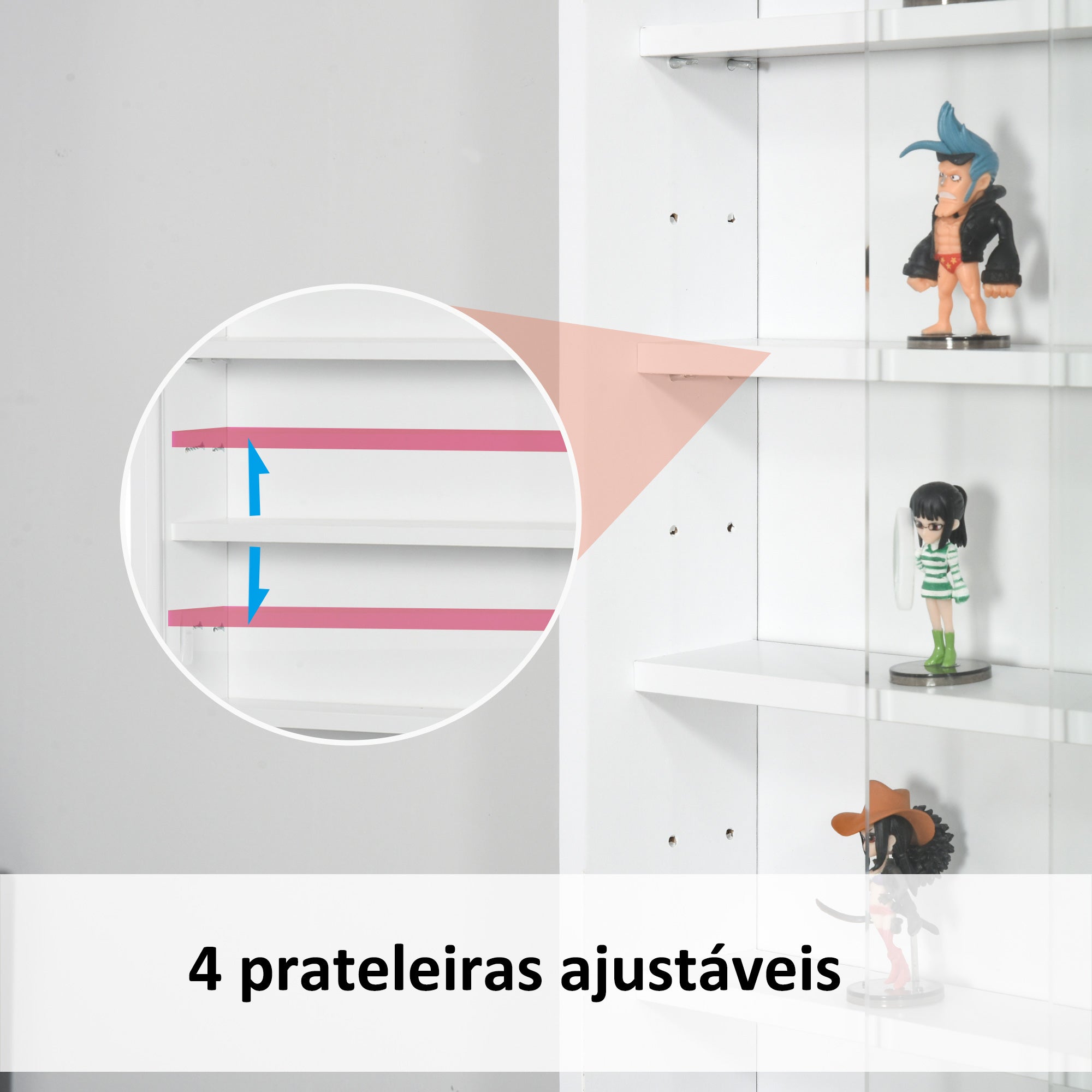 Vitrine de Parede com Prateleiras Ajustáveis e 2 Portas de Vidro 80x9,5x60cm Branco