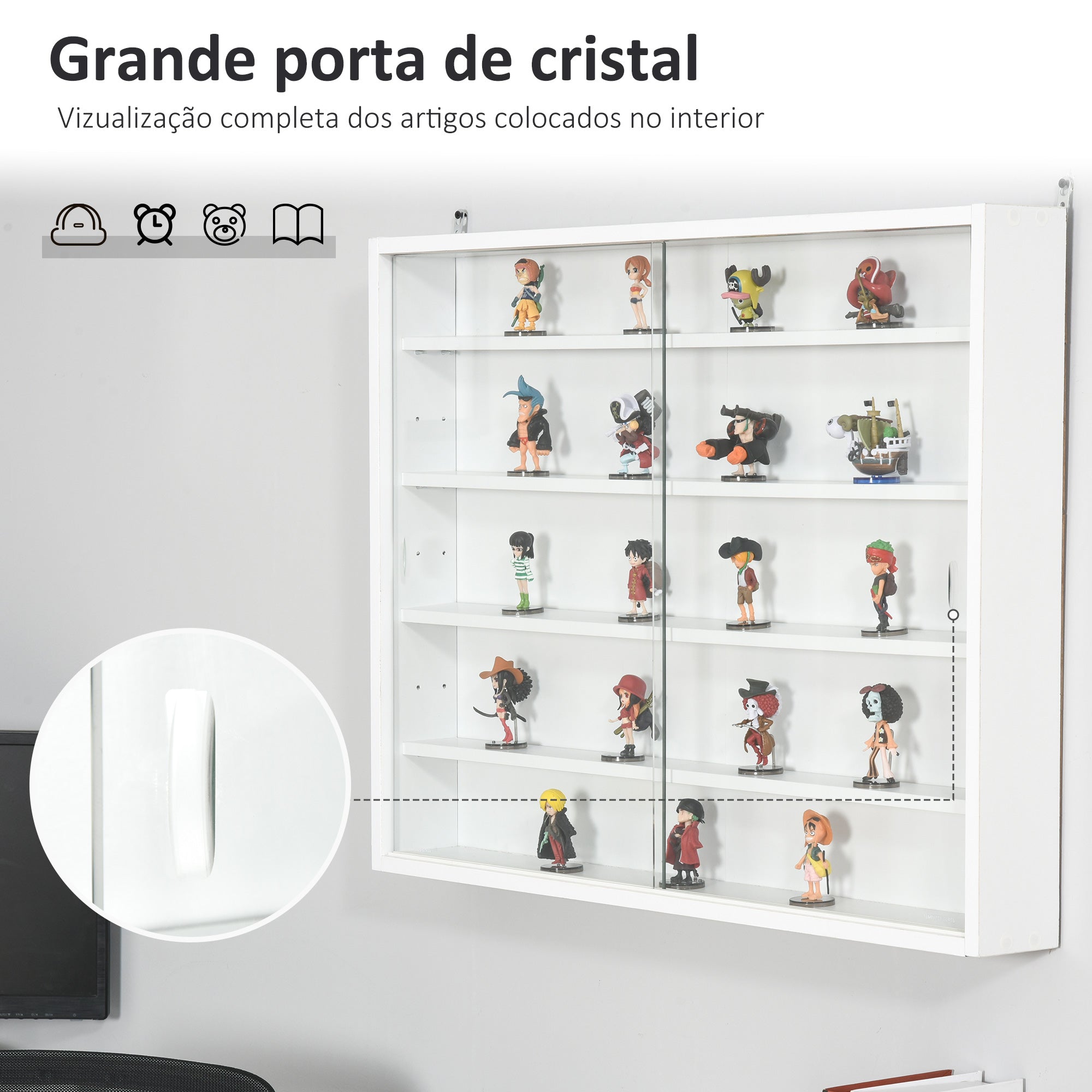 Vitrine de Parede com Prateleiras Ajustáveis e 2 Portas de Vidro 80x9,5x60cm Branco
