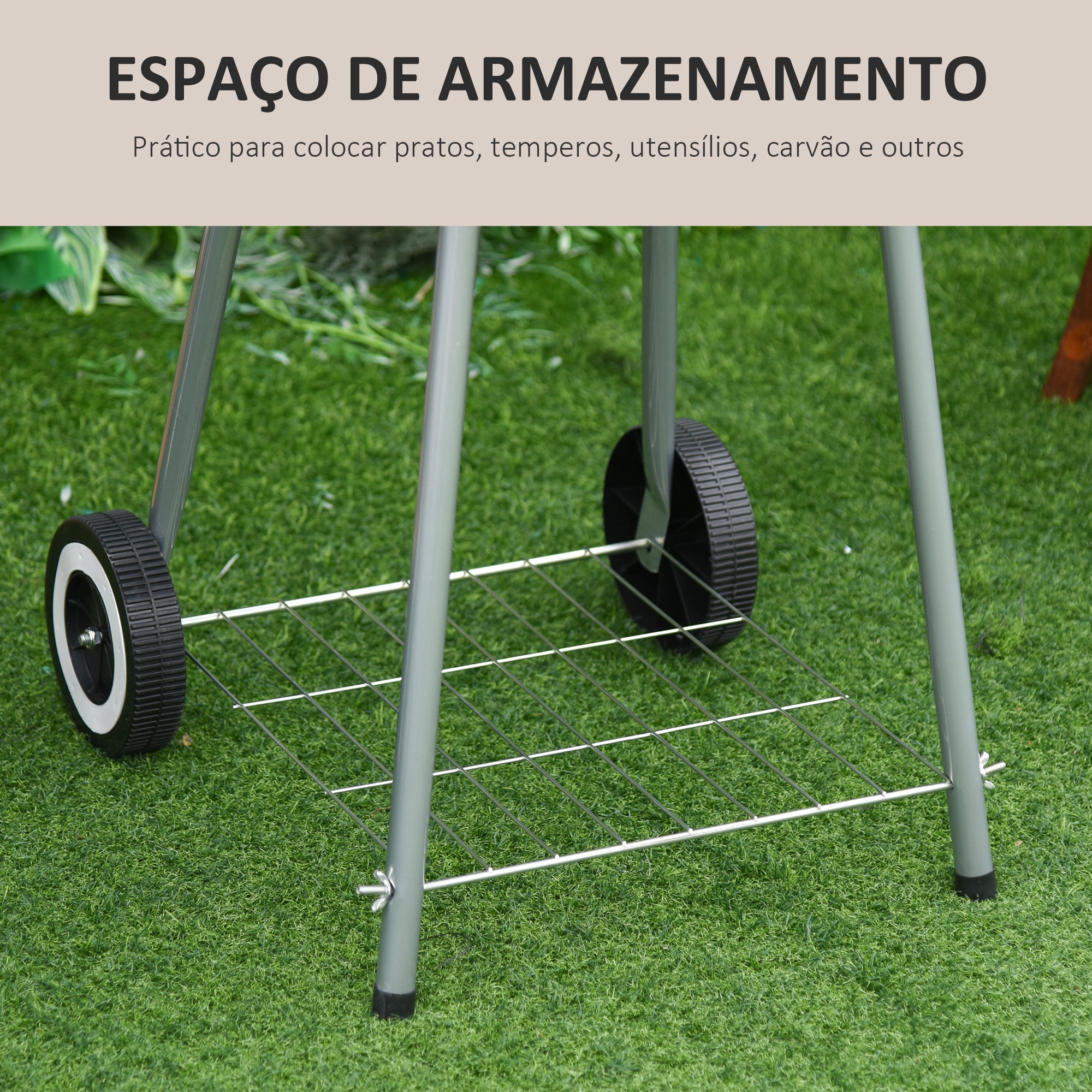 Churrasqueira a Carvão com Rodas e Prateleira 46x52.5x76 cm Preto e Vermelho