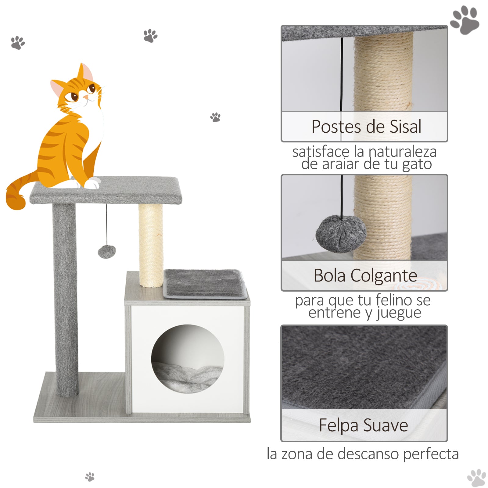 Arranhador para Gatos 59x39x62 cm Cinzento