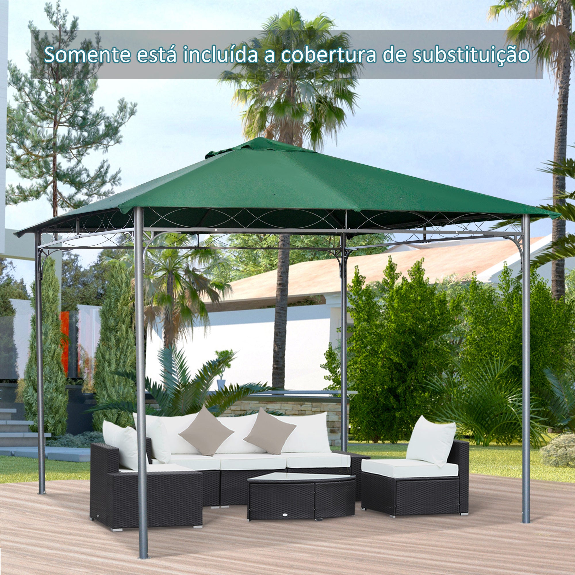 Toldo de Substituição Verde 300x300cm para Pérgola de Jardim