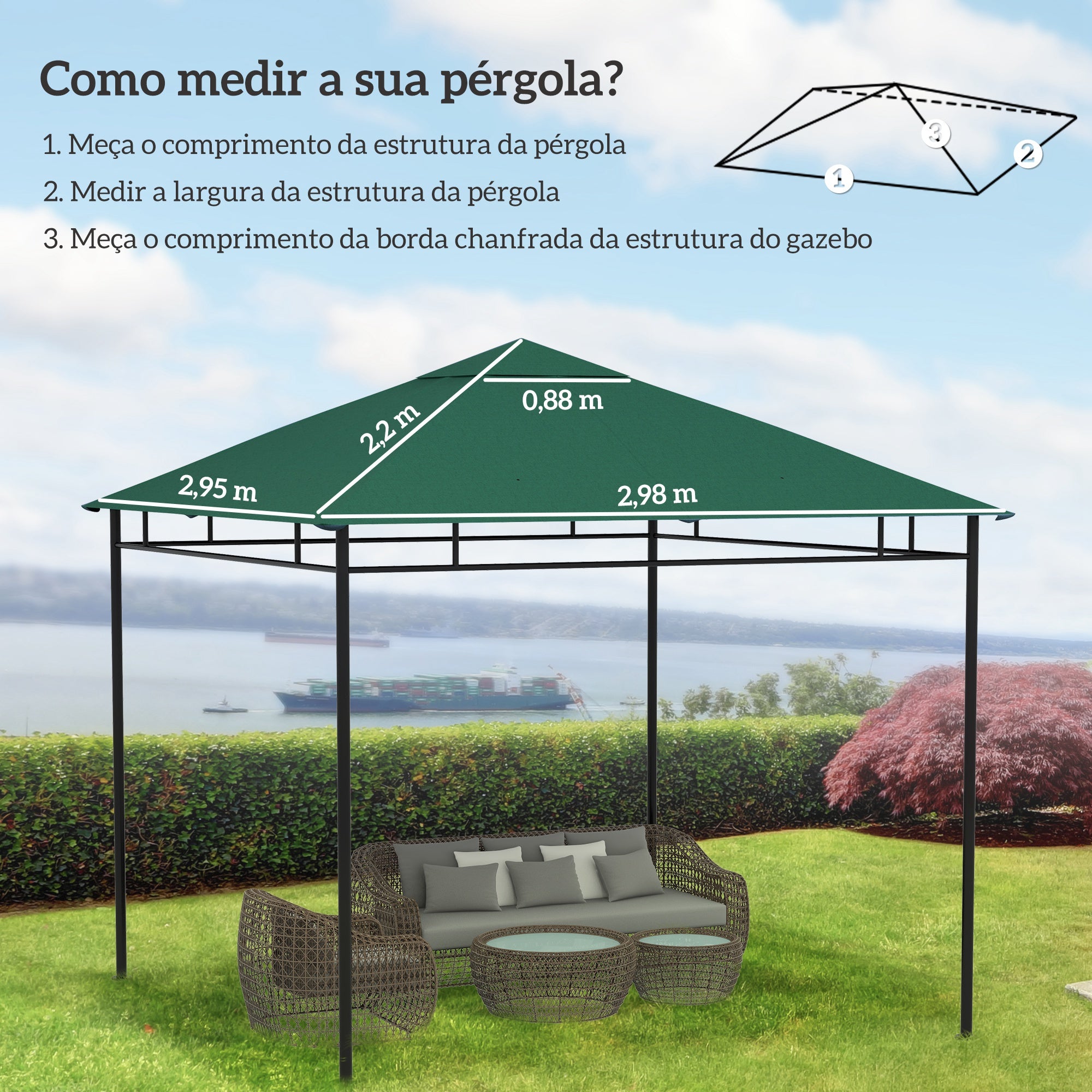 Toldo de Substituição Verde 300x300cm para Pérgola de Jardim