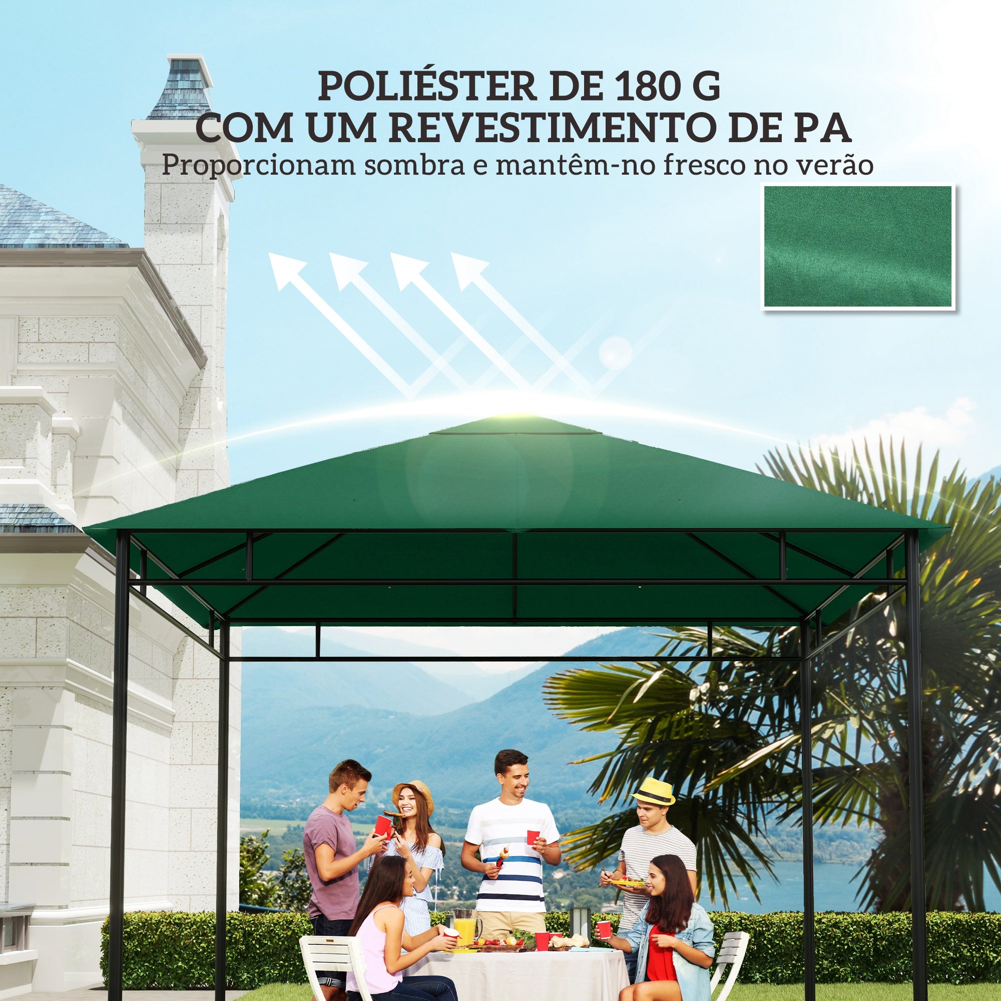 Toldo de Substituição Verde 300x300cm para Pérgola de Jardim