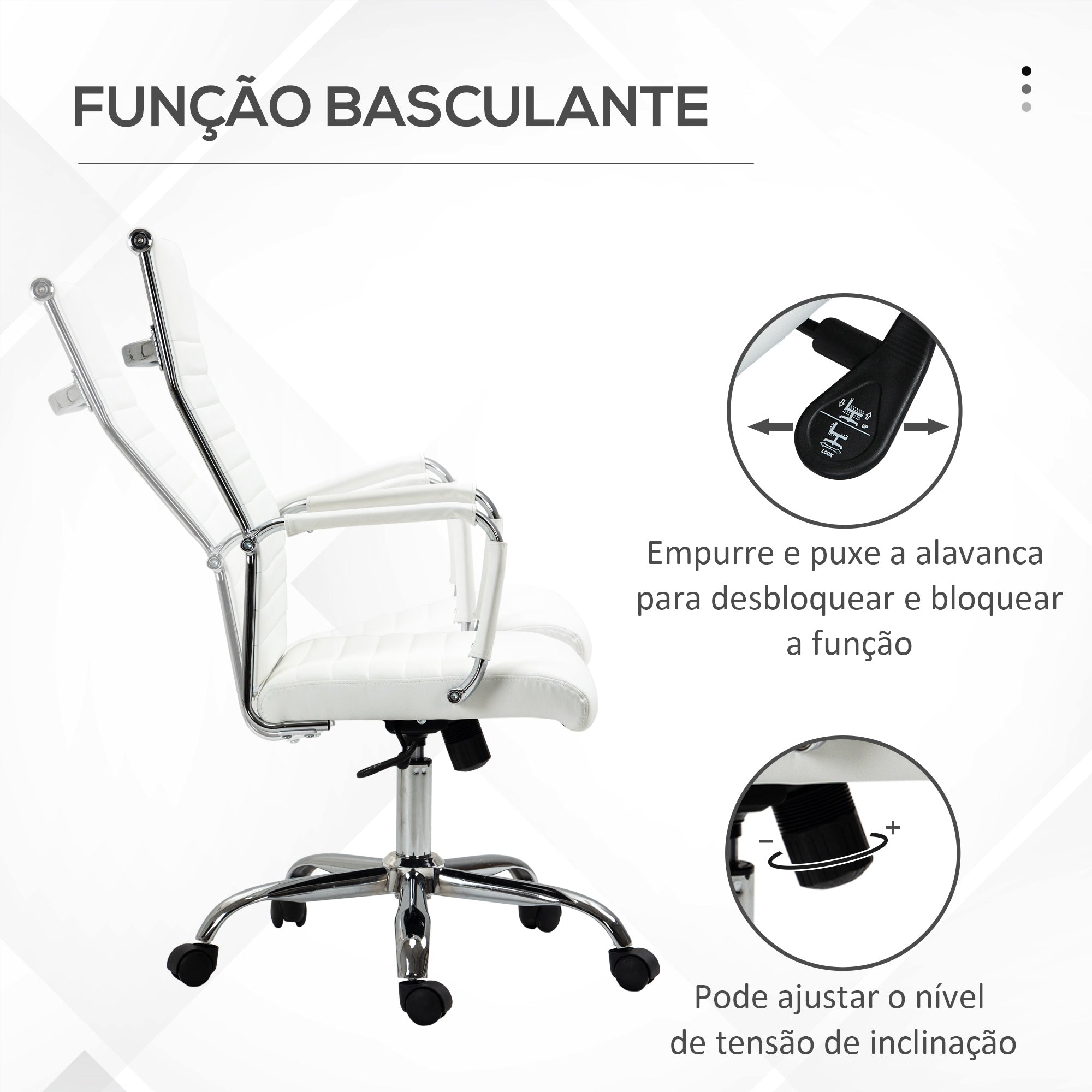 Cadeira de Escritório Ergonómica Branca 54x62x104-114 cm