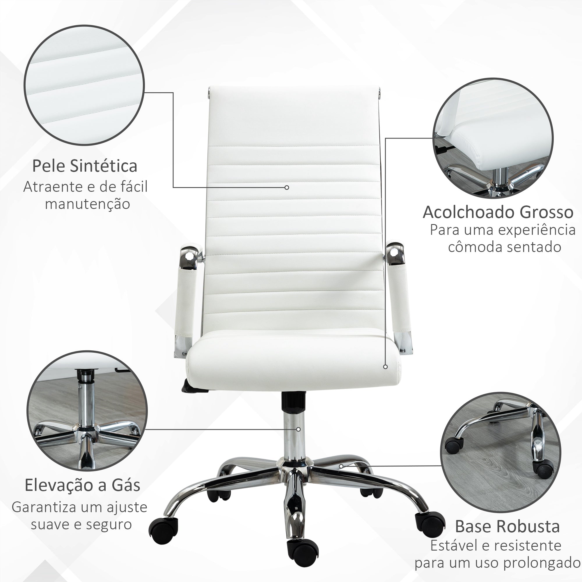 Cadeira de Escritório Ergonómica Branca 54x62x104-114 cm
