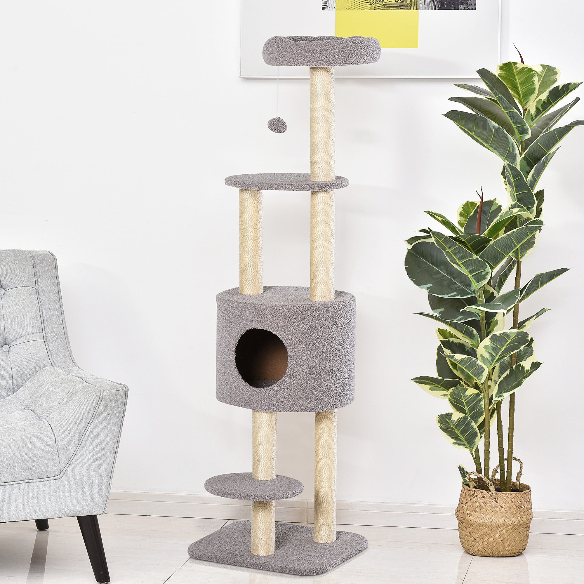 Arranhador para Gatos Altura 148 cm Cinzento