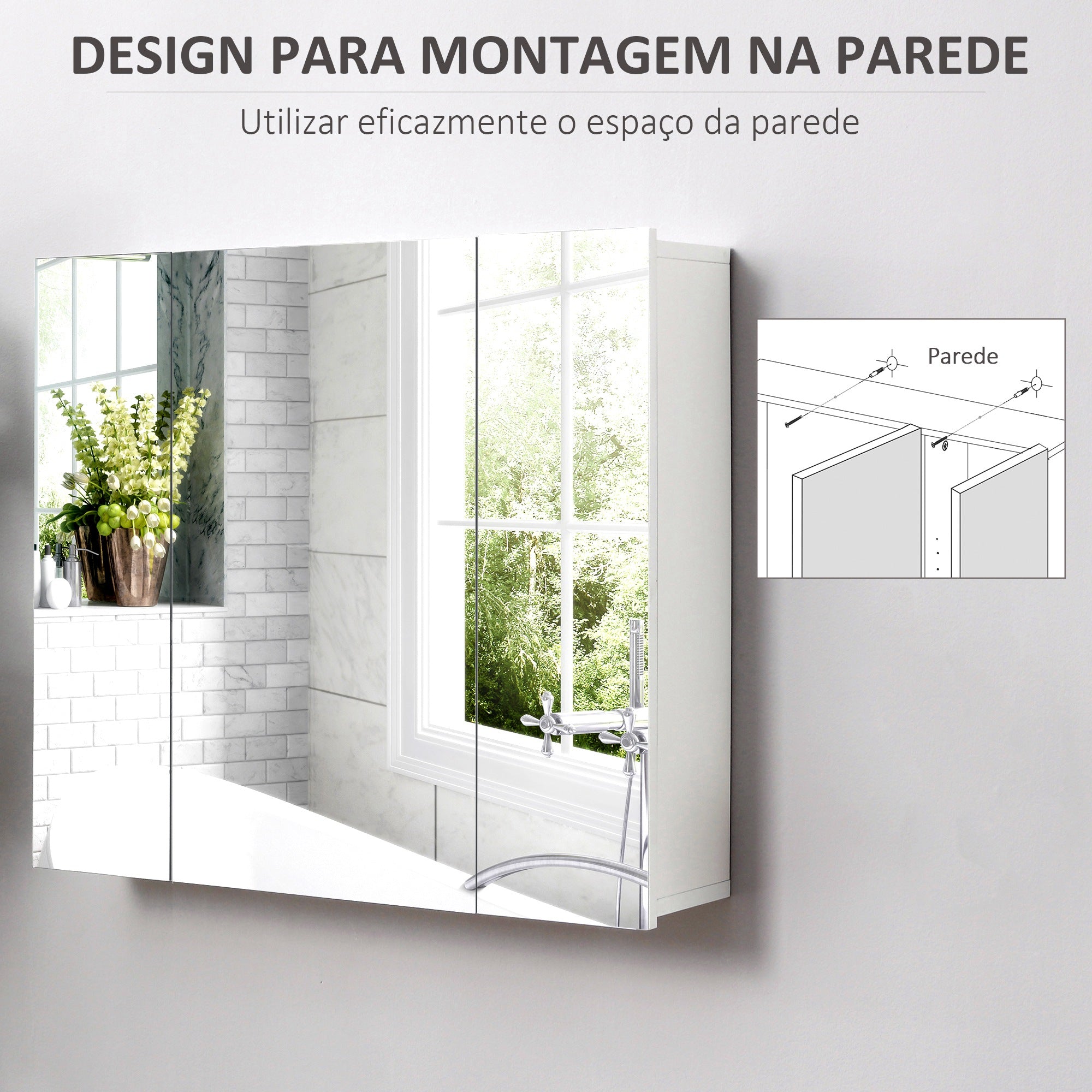Armário de Casa de Banho com Espelho 70x15x60 cm - Cor Branca