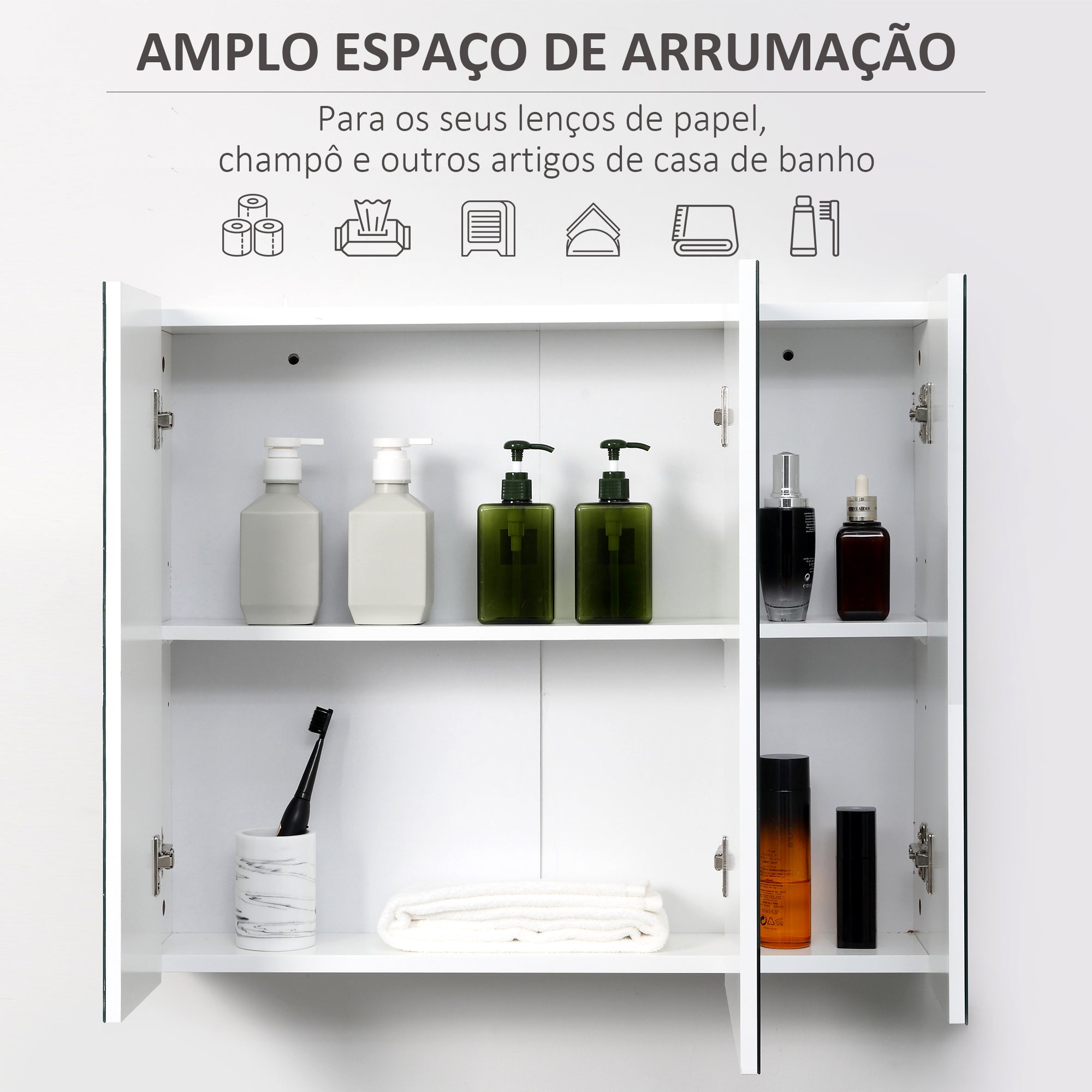 Armário de Casa de Banho com Espelho 70x15x60 cm - Cor Branca