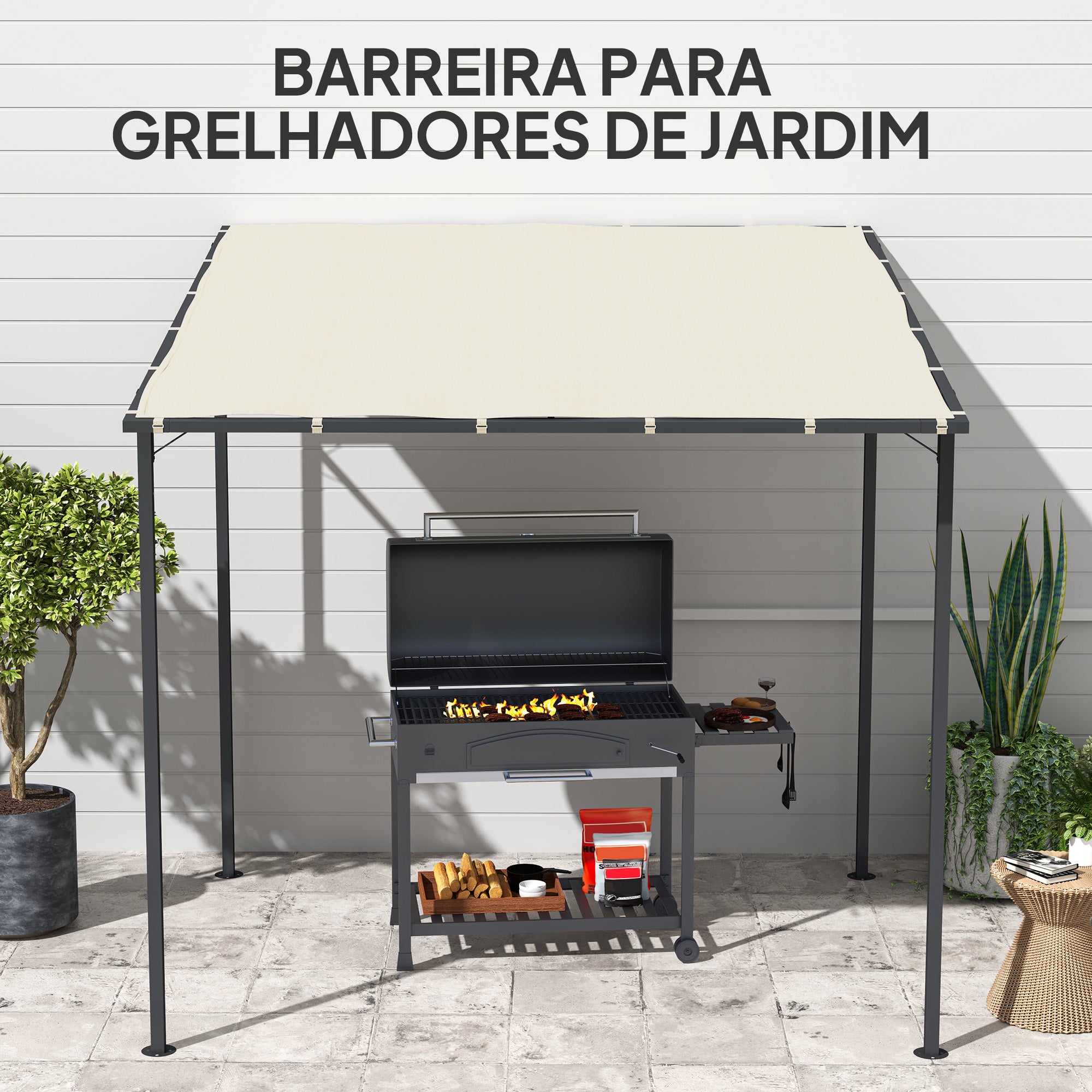 Pérgola de Parede 238x238x194/235 cm - Cor Creme Branco