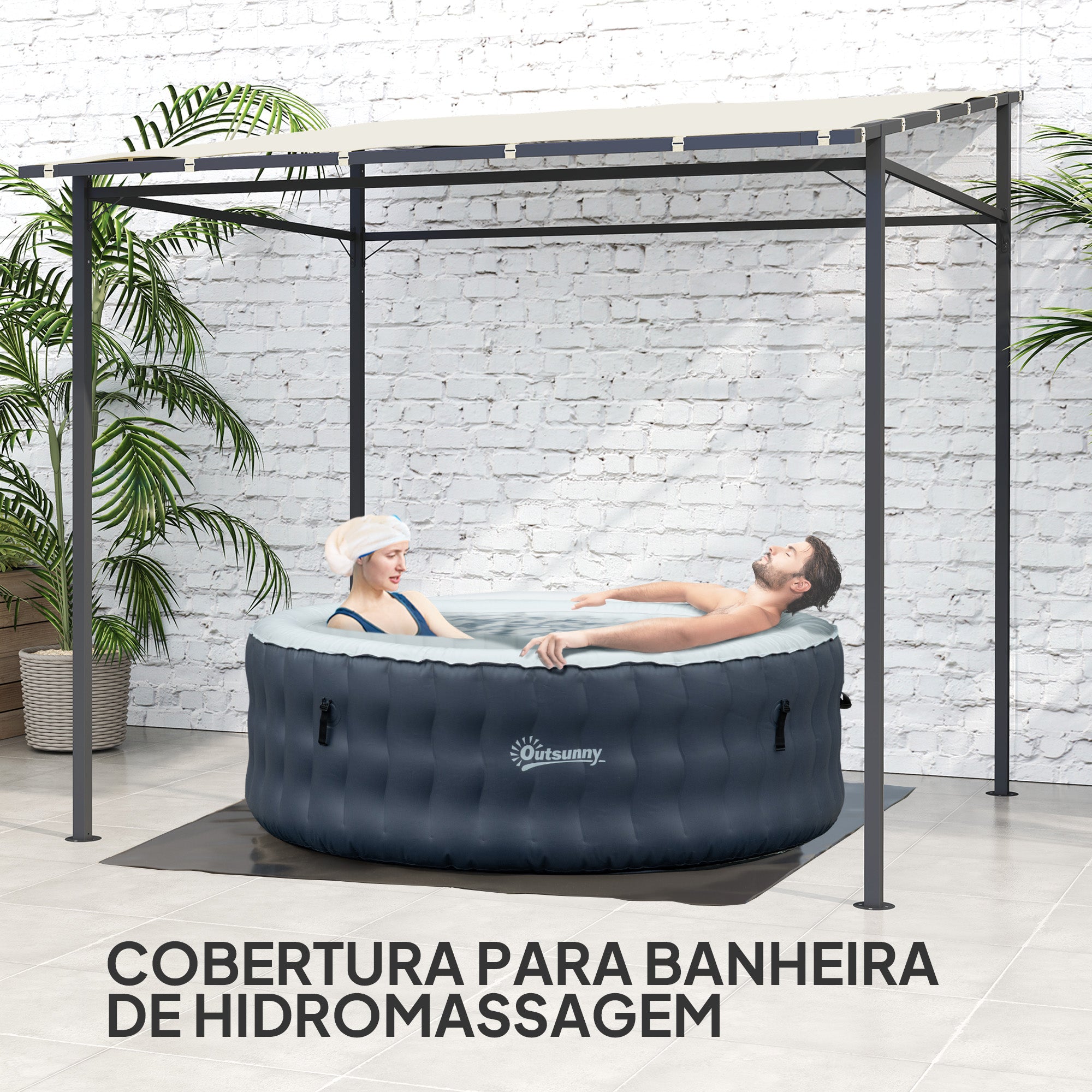 Pérgola de Parede 238x238x194/235 cm - Cor Creme Branco