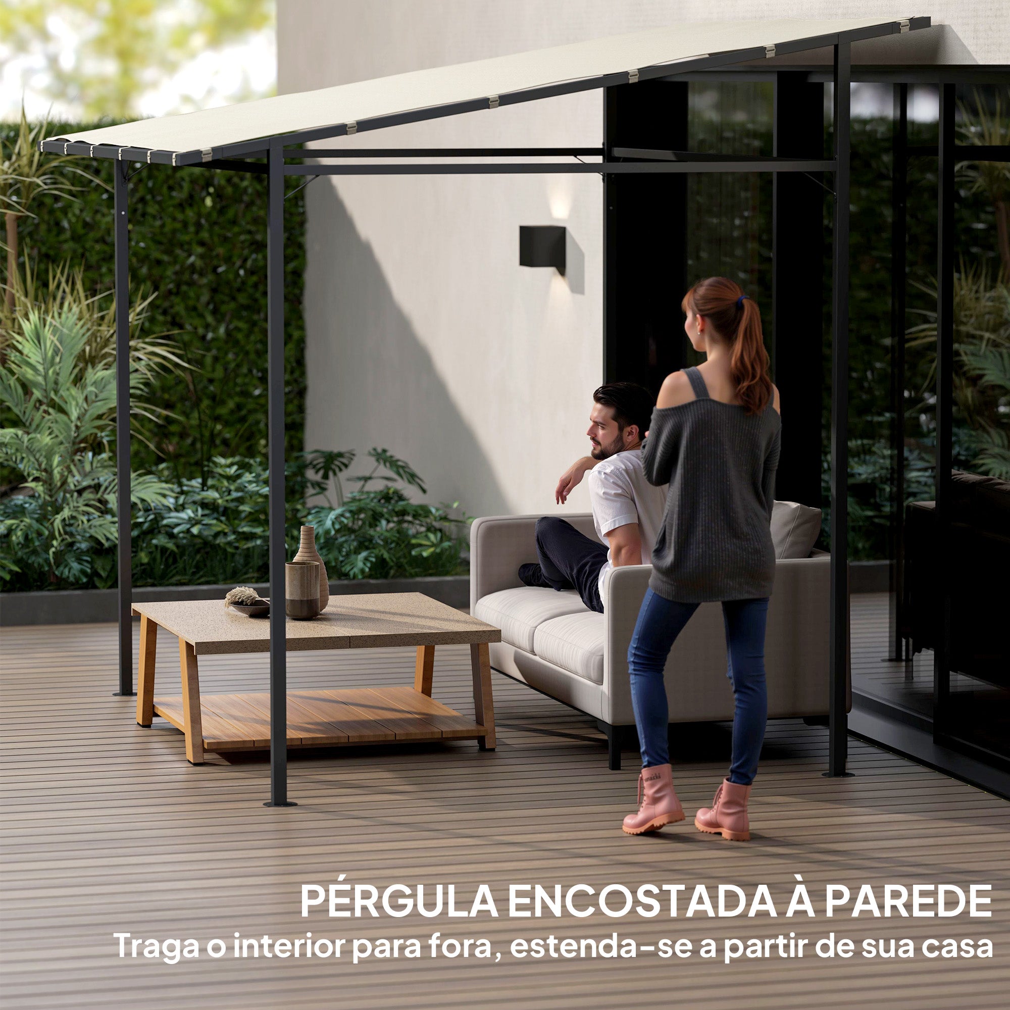 Pérgola de Parede 238x238x194/235 cm - Cor Creme Branco