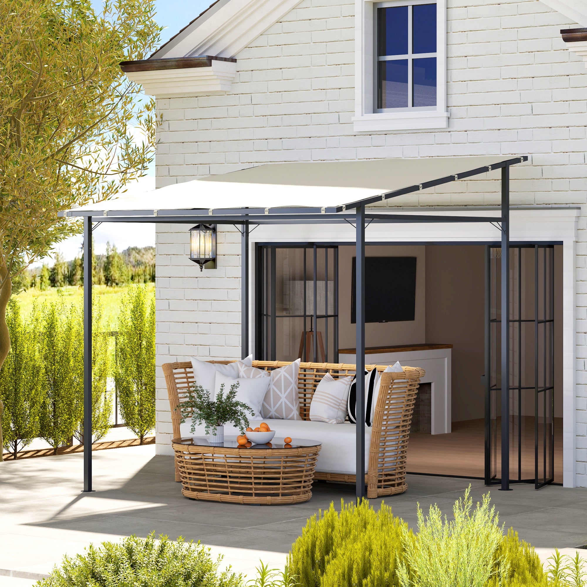 Pérgola de Parede 238x238x194/235 cm - Cor Creme Branco